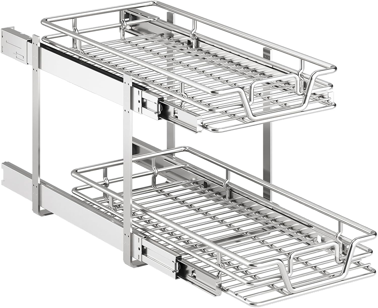 2-Tier Kitchen Cabinet,Pull Out Cabinet Organizer,Shelf and Drawer Organizer Slide Out Pantry Storaqe Basket in Multiple Sizes (12" W X21 D)