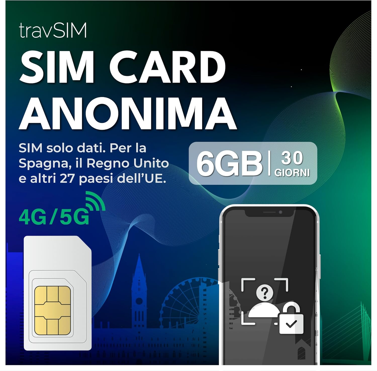 SIM Anonima Già Attiva 6GB -Chiamate SMS Gratuiti  Roaming Gratuito in 27 Paesi