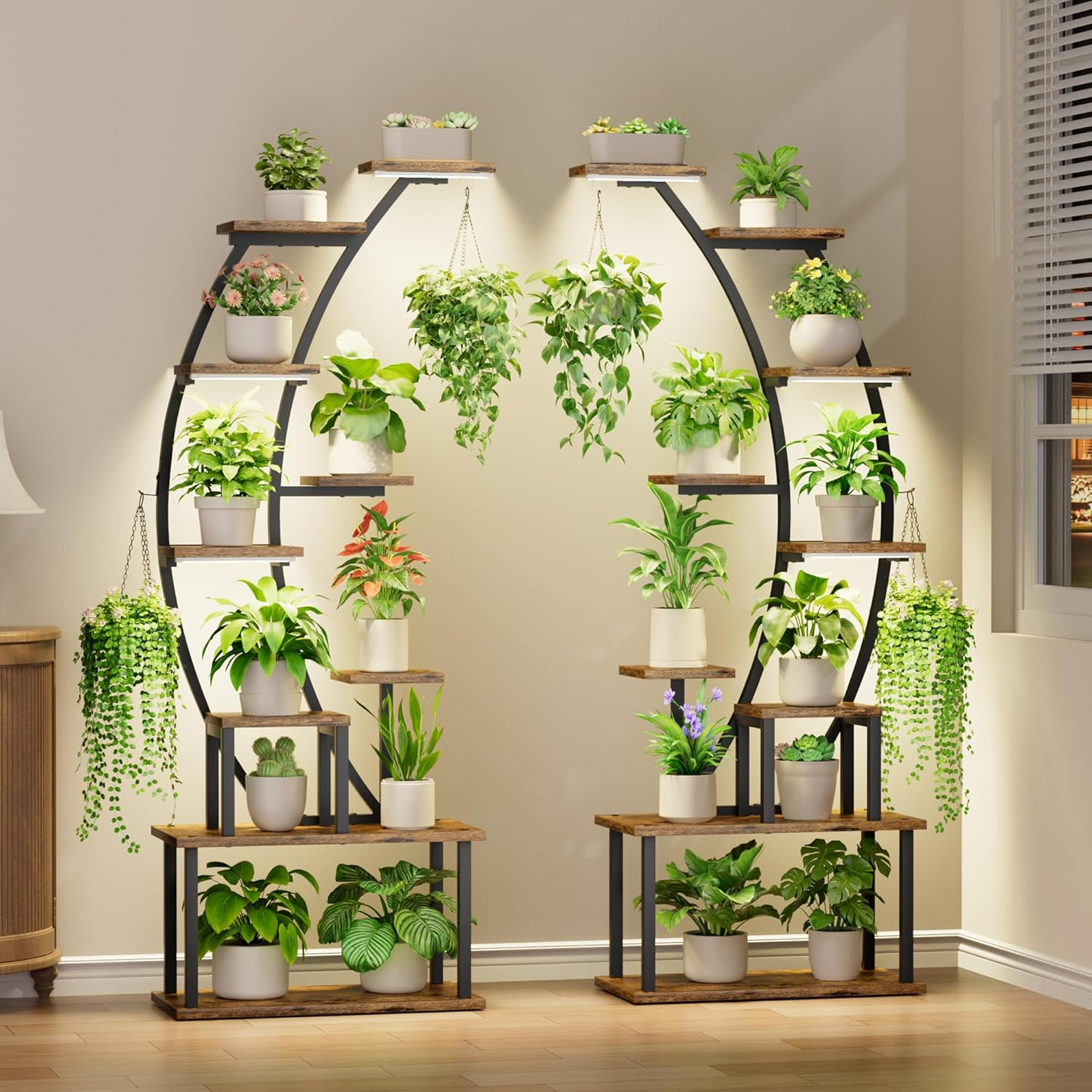 Plant Stand Indoor with Grow Lights, 9 Tiered Metal Plant Shelf, 64