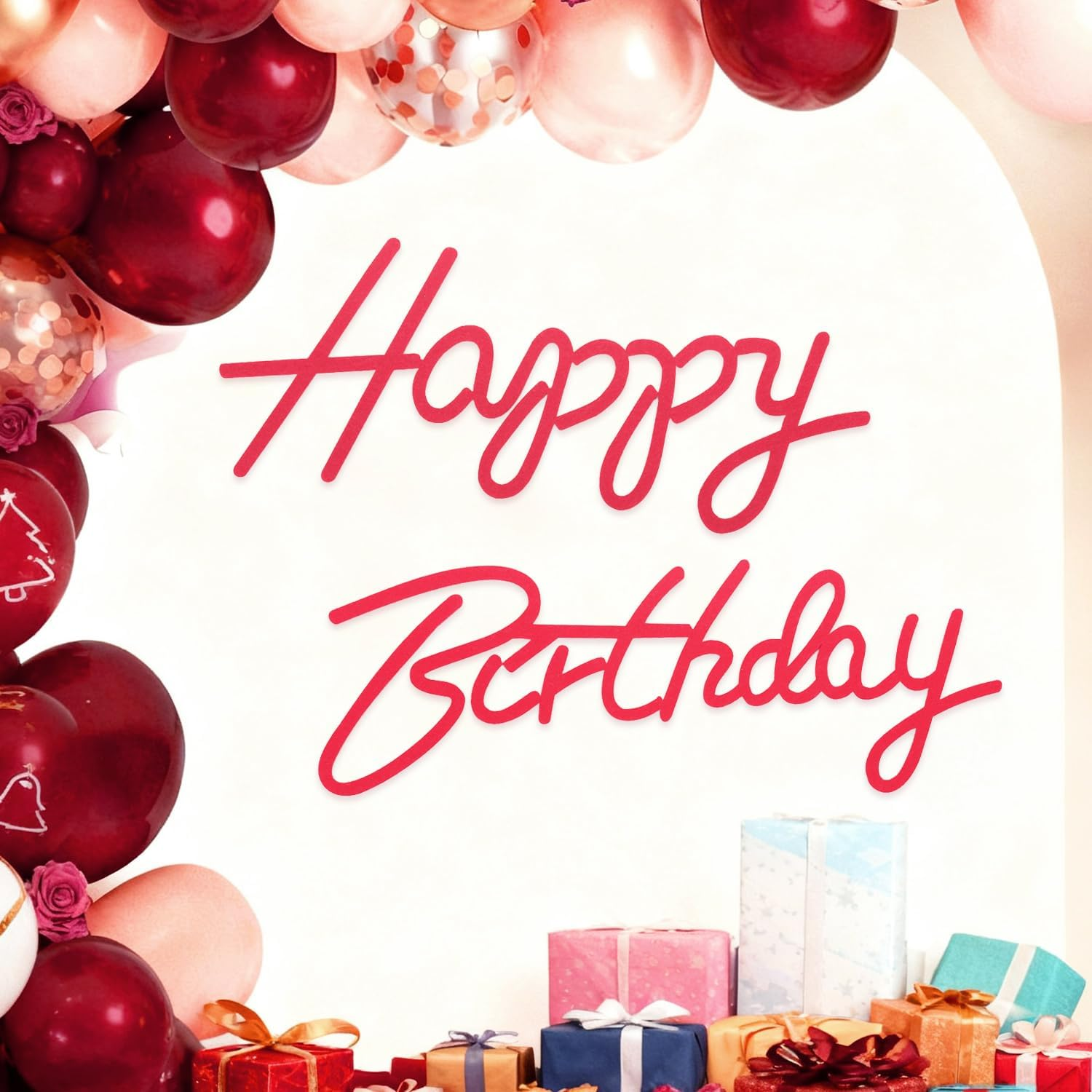 Red Felt Happy Birthday Sign for Arch and Balloon Backdrop Decorations