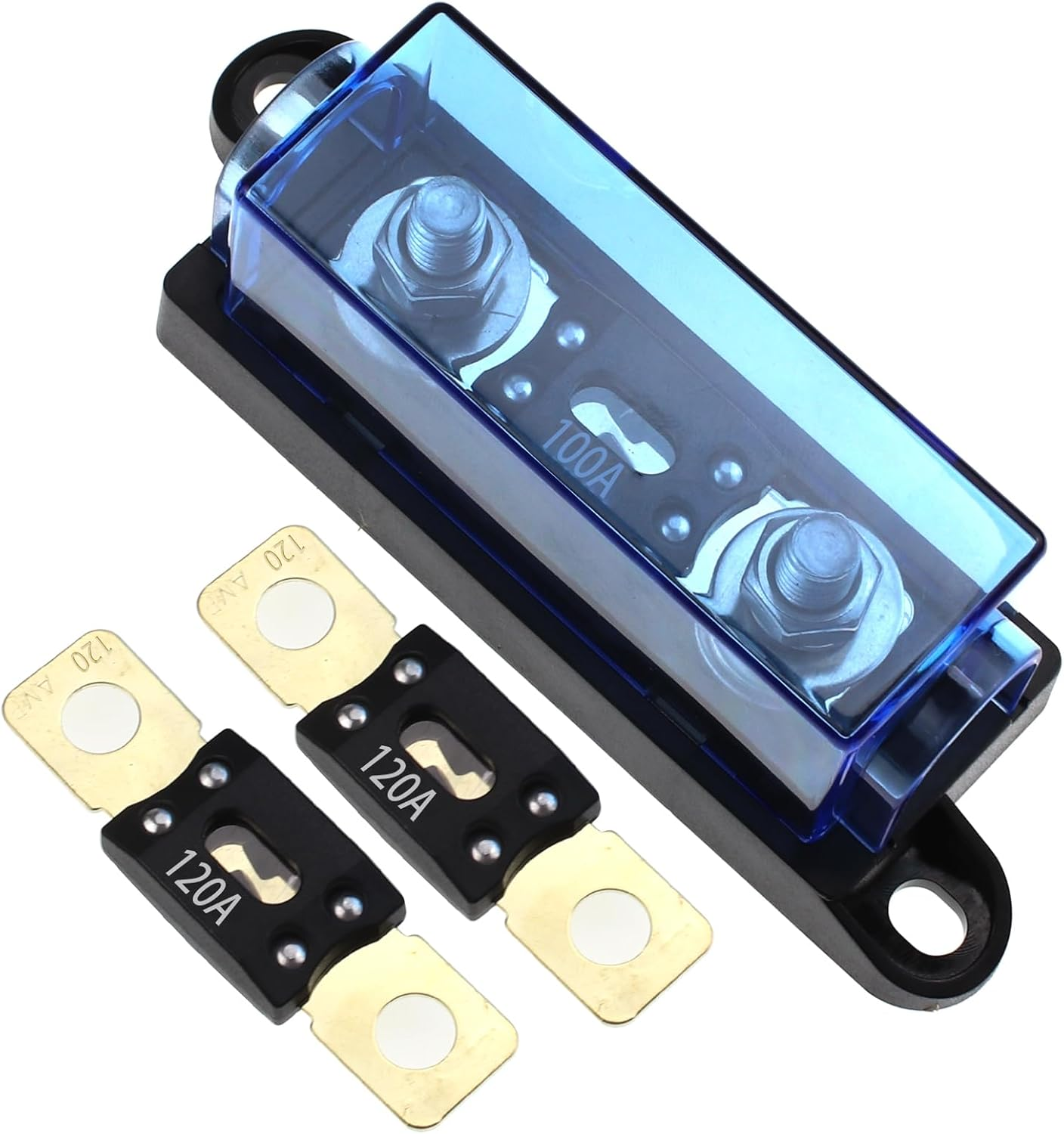 1-Way AMG Mega Fuse Holder 100A with 2 Pcs ANM Bolt-On Fuse 120A for Cars, Boat, Vehicles
