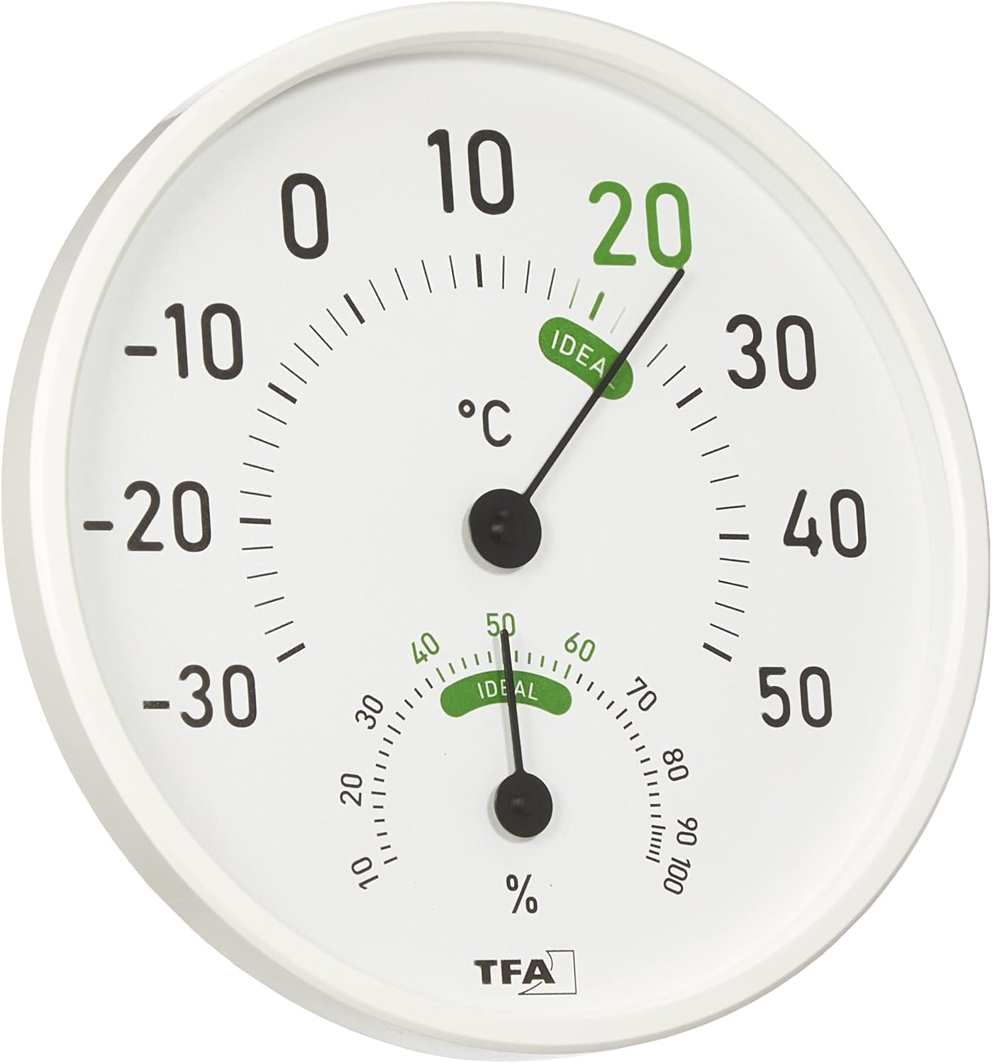 TFA Dostmann Analoges Thermo-Hygrometer, 45.2045.02, Für Innen Und Außen, Mit Farbigen Komfortzonen, Zur Raumklimakontrolle, Temperatur Und Luftfeuchtigkeit, Weiß