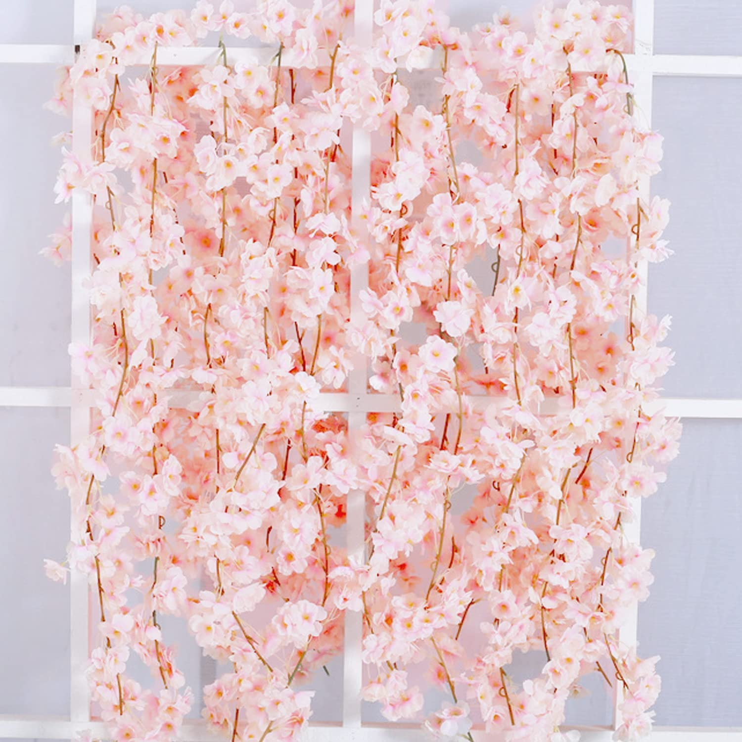 2Pcs 11.8Ft Artificial Cherry Blossom Flower Vines Fake Flower Garland Outdoors Hanging Silk Flowers Vines for Home Decor Pink Room Decor Wedding Party Japanese Kawaii Decor
