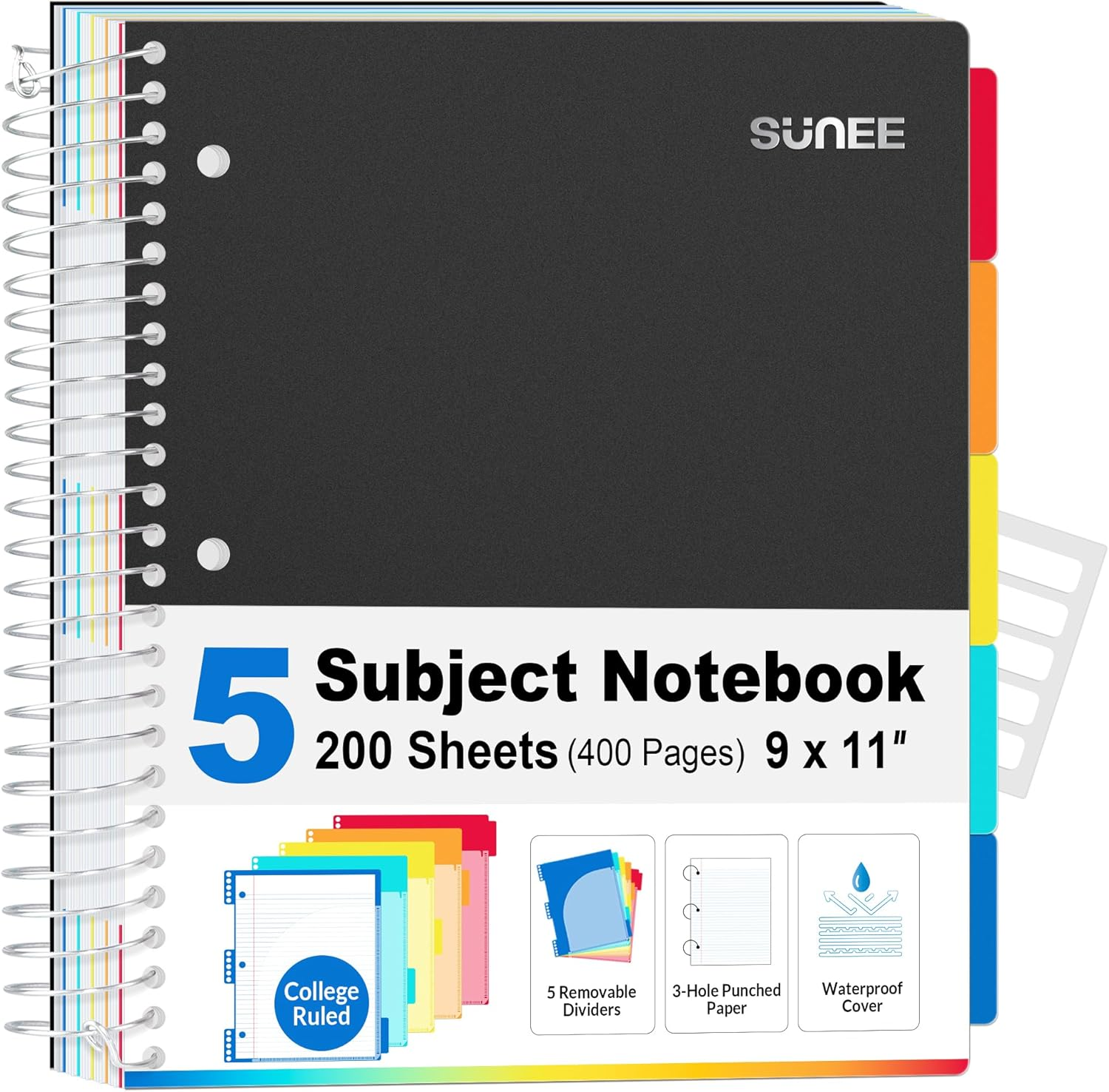 5 Subject Notebook College Ruled - 400 Pages, 9
