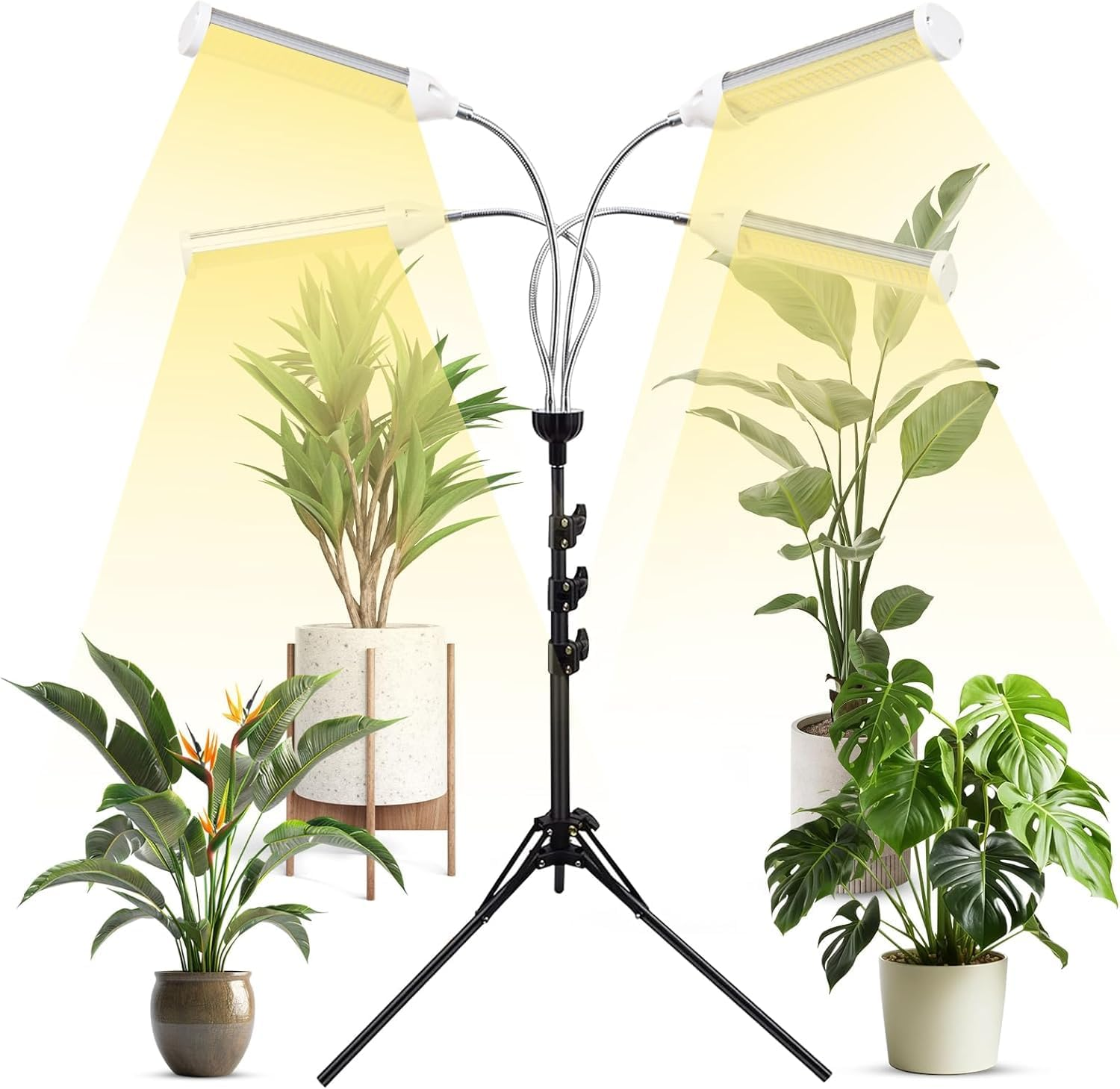 Grow Lights for Indoor Plants, 420 Leds Full Spectrum Plant Lights for Indoor Growing with 15-63 Inches Adjustable Tripod Stand, 4 Heads Floor Grow Lamp with 3/6/12H Auto On/Off Timer Function