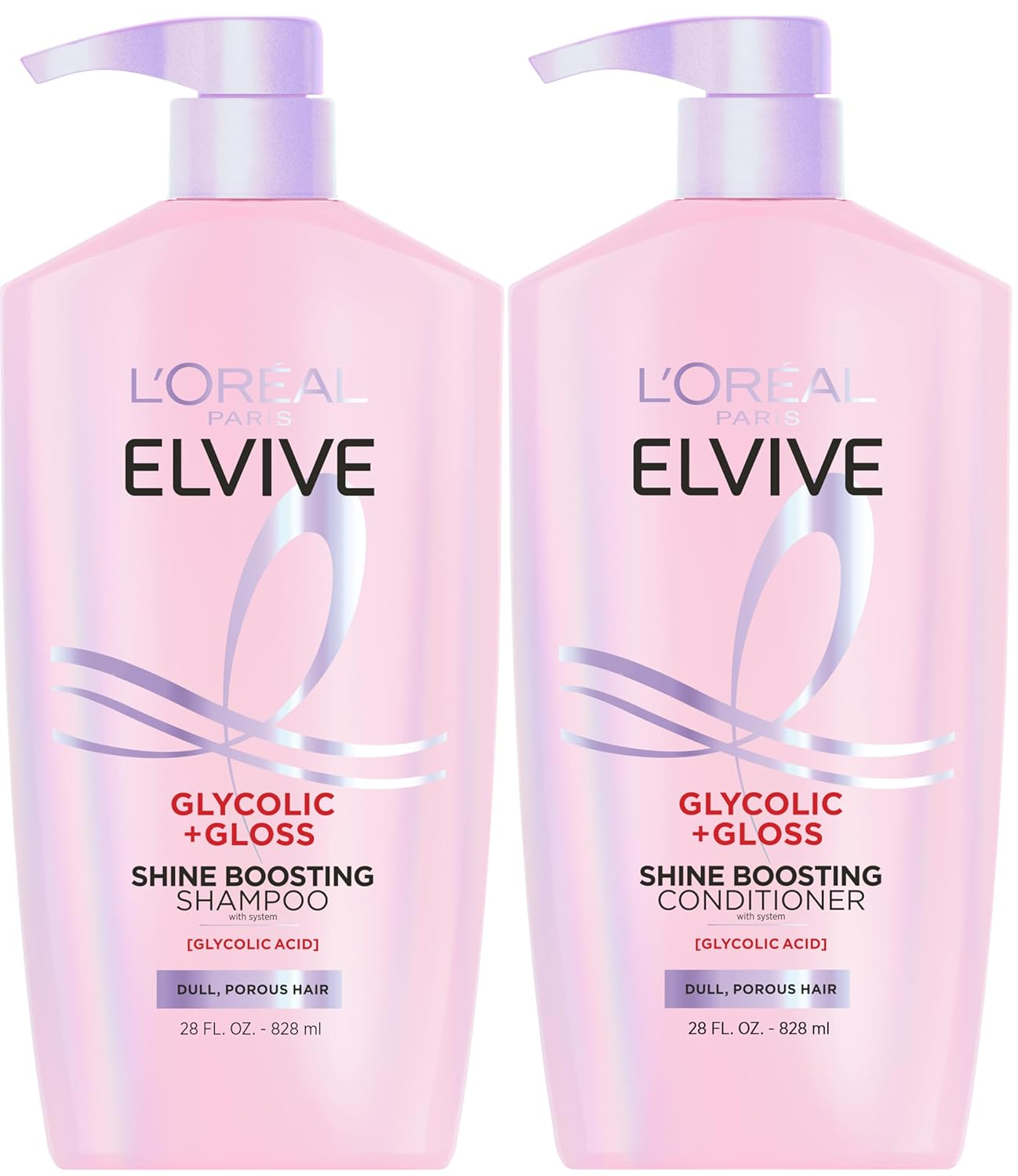 Elvive Glycolic + Gloss Shine Boosting Shampoo and Conditioner Set, Cleanses and Smooths Dull, Porous Hair into High-Shine, Glossy Hair, 1 Kit