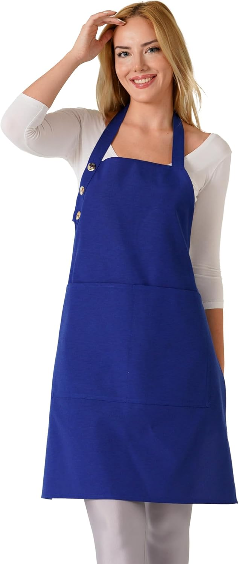 Kitchen Apron Waterdrop Resistant Cotton Apron with adjustable Aprons for Women with Pockets 10 Color option Cooking Blue Apron (Navy Blue)