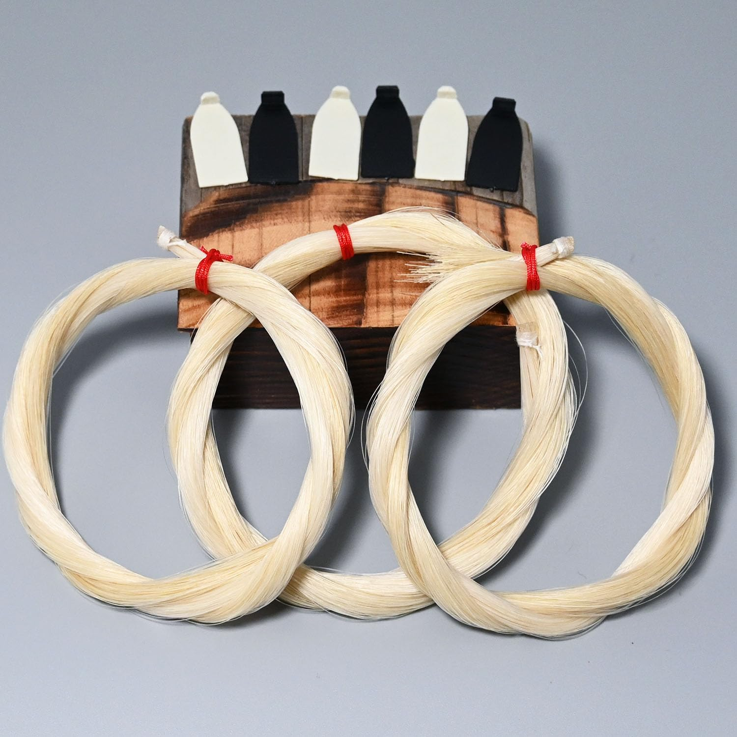 3 Hanks Natural Mongolian Horse Hair for Violin, Viola Bows Unbleached White 29'' Fiddle Bow Hair Replacement Kit