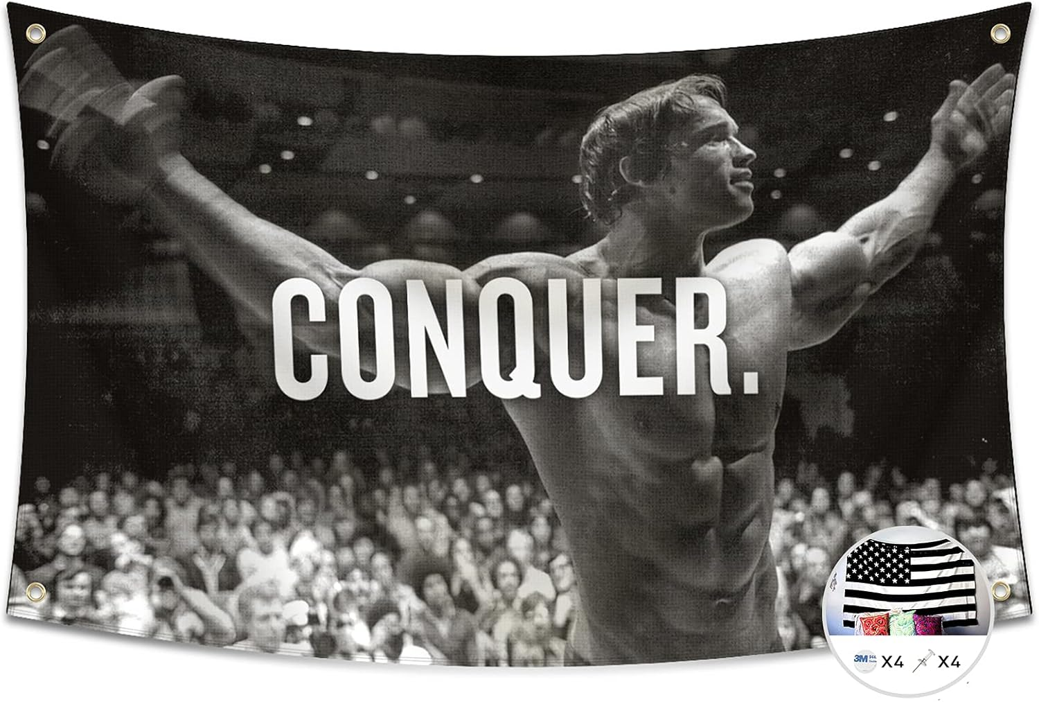 Probsin Conquer Flag 3X5 Ft Gym Motivation Funny Fitness Poster Cool Man Cave Wall Decor for College Dorm Room Decoration,Bedroom,Outdoor,Parties,Gift,Indoor,Ceiling,Garage
