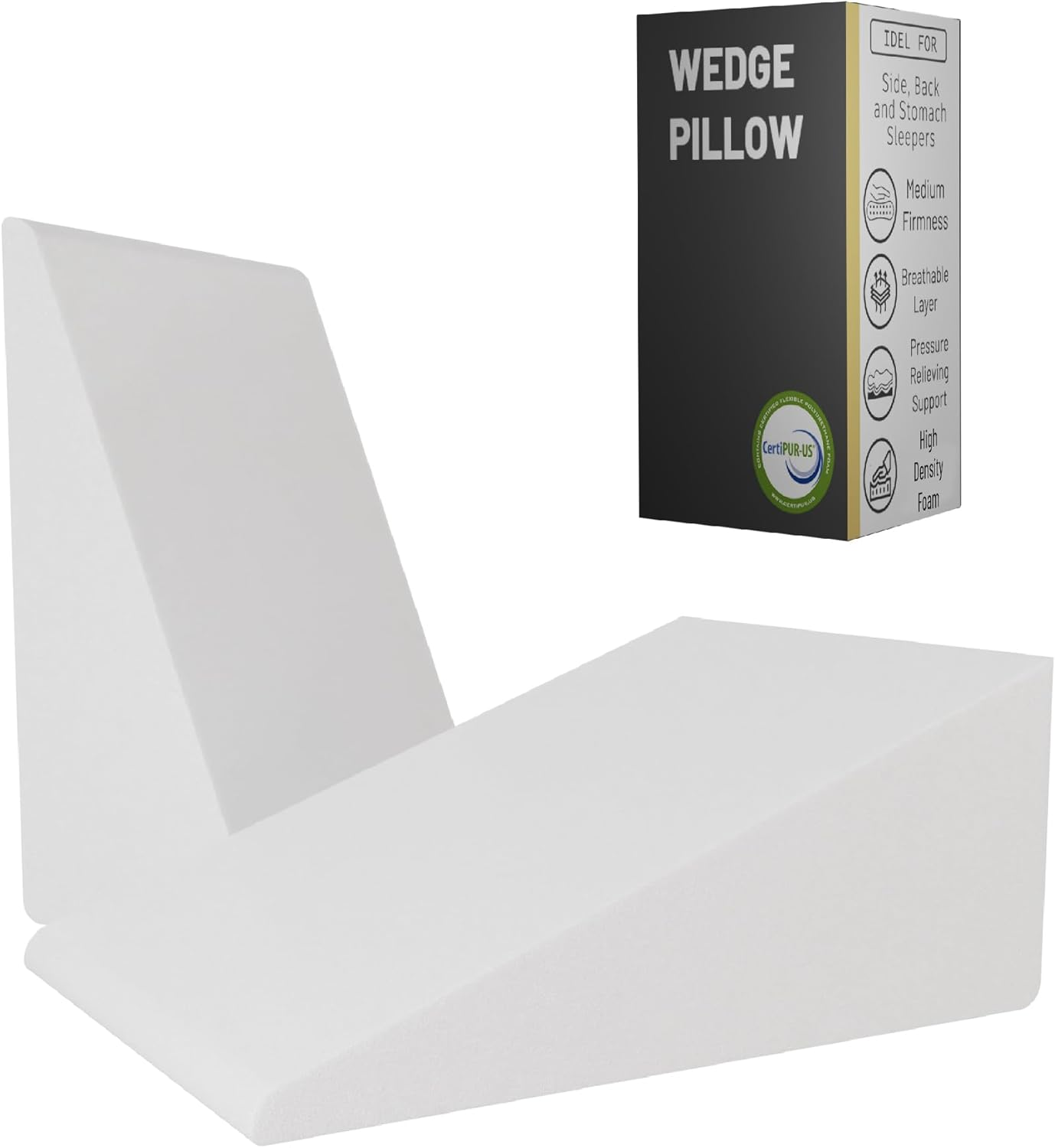 , Elevated Bed Wedge Pillow for Back Support, Acid Reflux, Leg, Neck Pain, Snoring, Triangle Pilow | Incline Shape for Improved Sleep, 7”X24”X24”, White