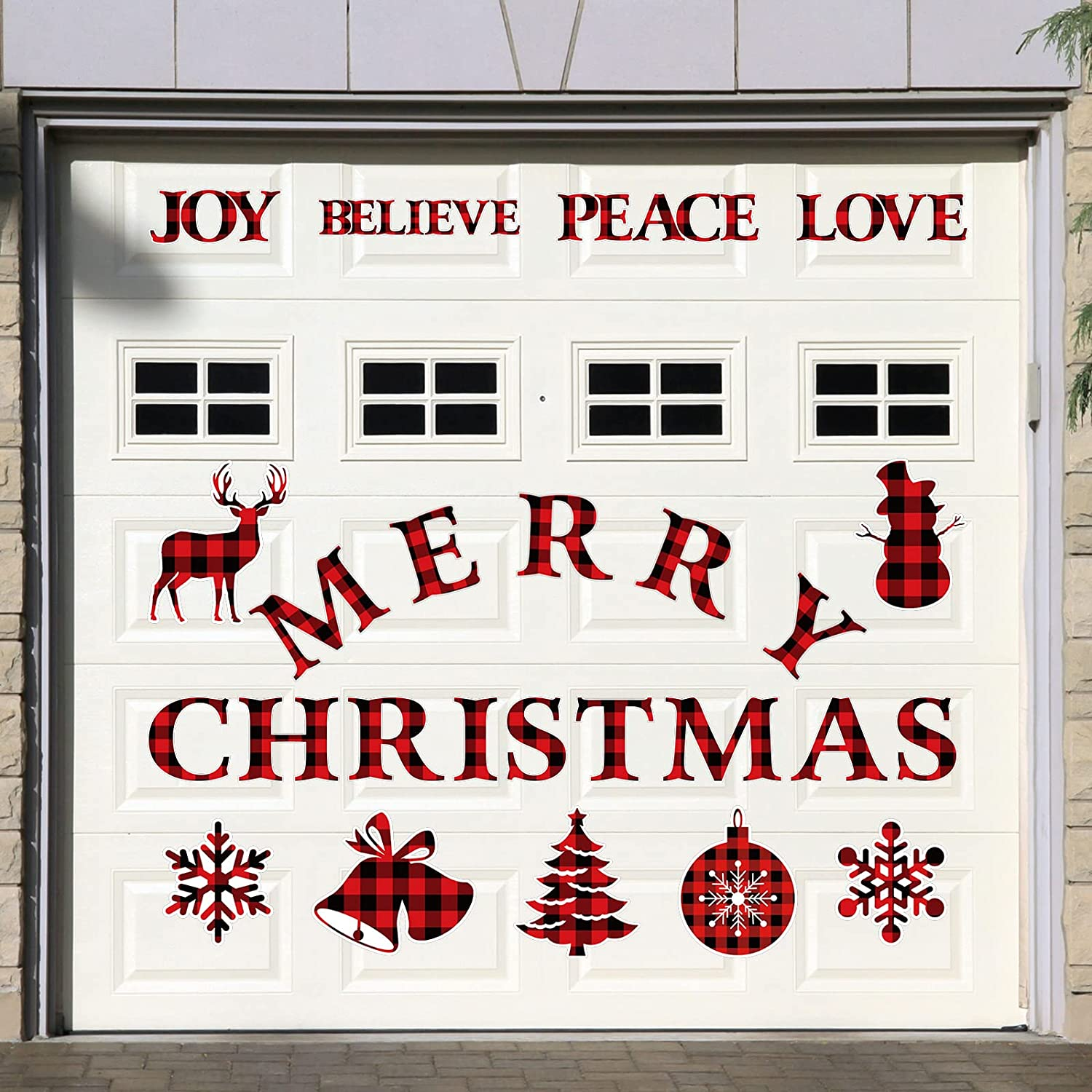 25 Pieces Merry Christmas Garage Door Stickers Magnets Christmas Plaid Style