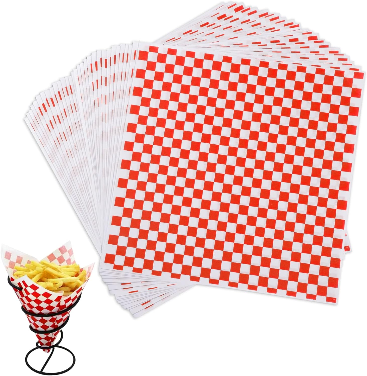 Waxed Deli Paper Sheets 12 * 12 Inch, 100 Pcs Food Basket Liners for Sandwiches, Burgers, Checkered Deli Wrap Wax Paper Sheets Red