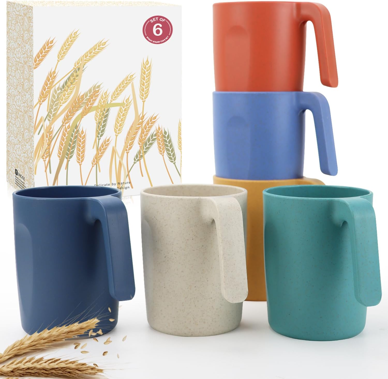Set of 6 Wheat Straw Cups 16 Oz Plastic Reusable Unbreakable Dishwasher Safe