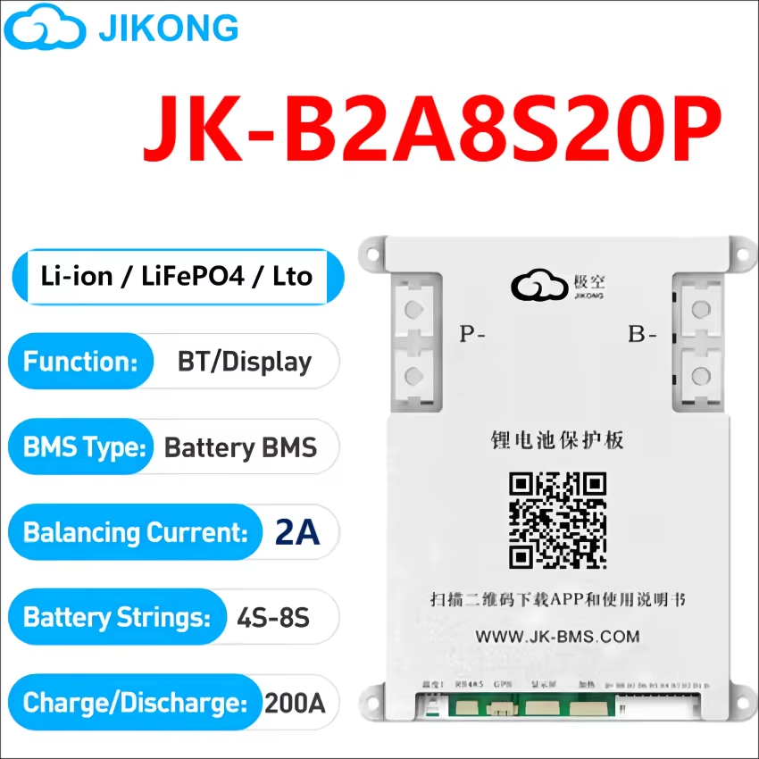 JIKONG JK-B2A8S20P Smart BMS 4S-8S Li-ion Lifepo4 LTO Battery 200A Balance Current with CAN RS485 HEAT BT ACTIVE BALANCE 2A