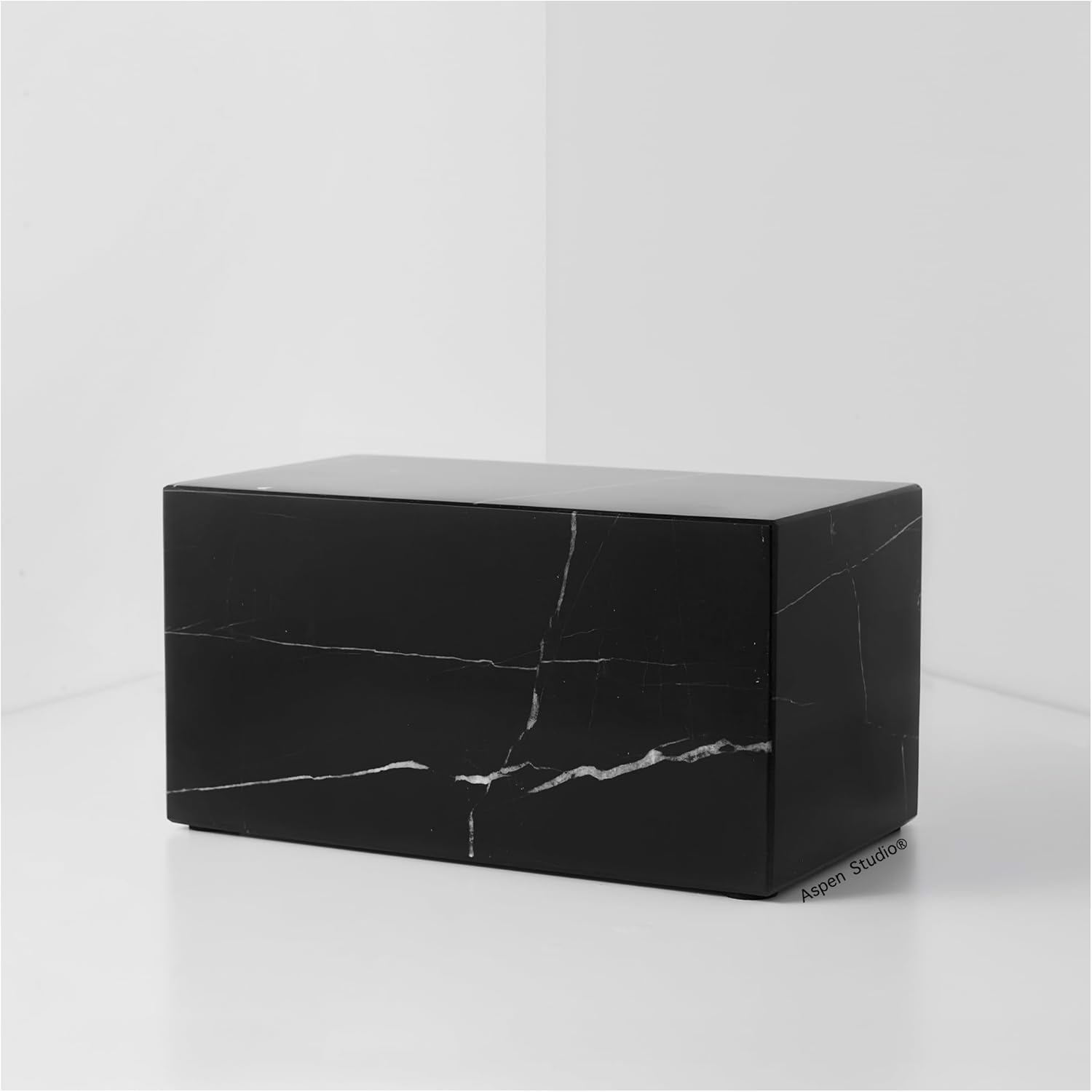 Aspenstudio Genuine Black Marquina Marble Cremation Urn for Adult Human Ashes Black Maquina Marble Urn