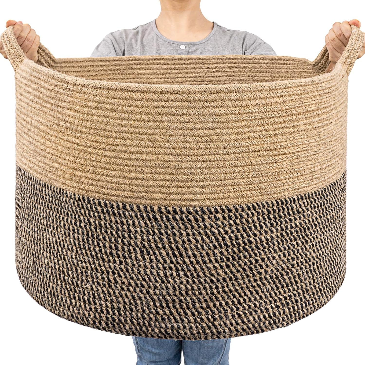 Large Woven Storage Basket 83L Round Laundry Hamper Blanket Clothes Bin