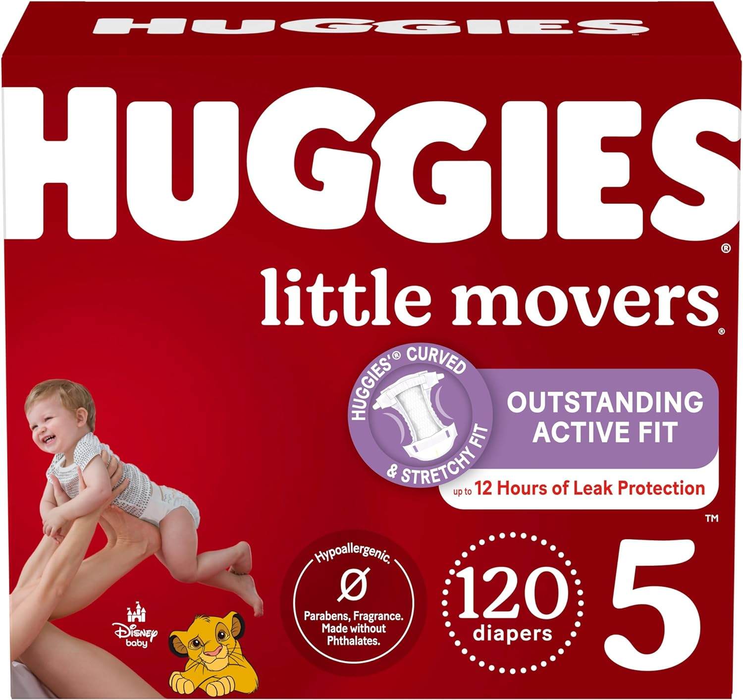 Size 5 Little Movers Baby Diapers (27+ lbs), 120 Count (2 Packs of 60)