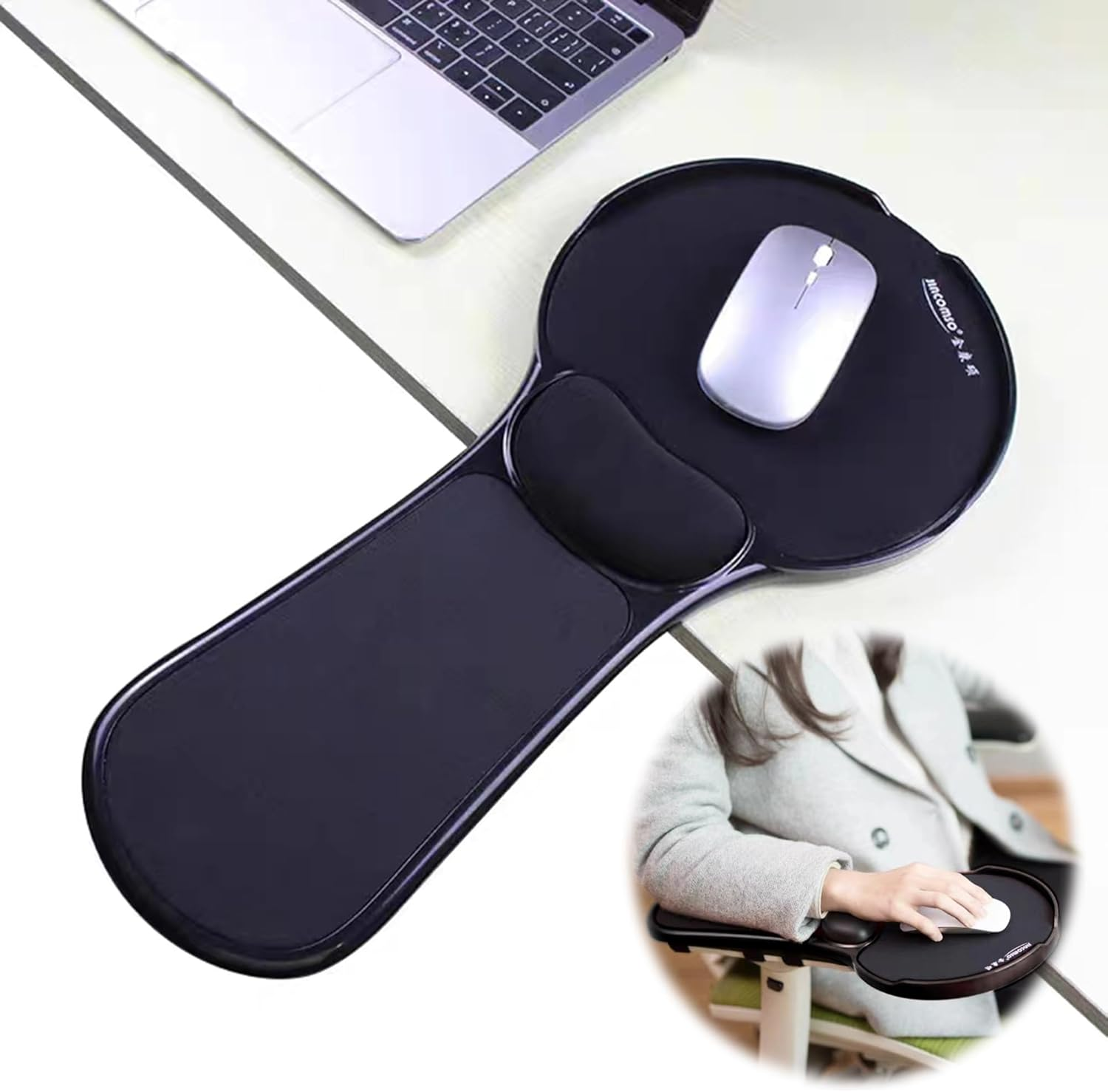 LL-COEUR Memory Foam Arm Support Wrist Rest for Table and Chair, Ergonomic Armrest Desk Extender, Multifunctional Computer Mouse Pad (Black)