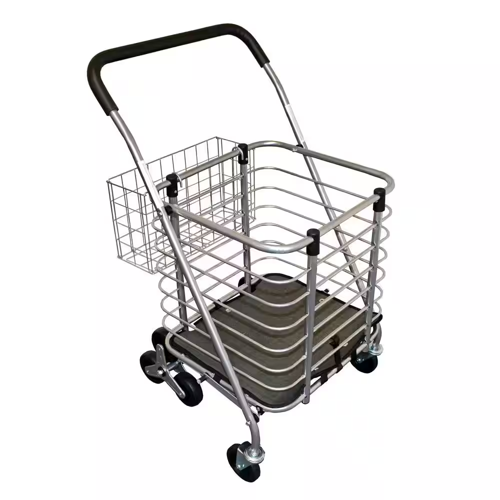 Grocery Shopping Laundry Cart Portable Utility Heavy Duty with Accessory Basket