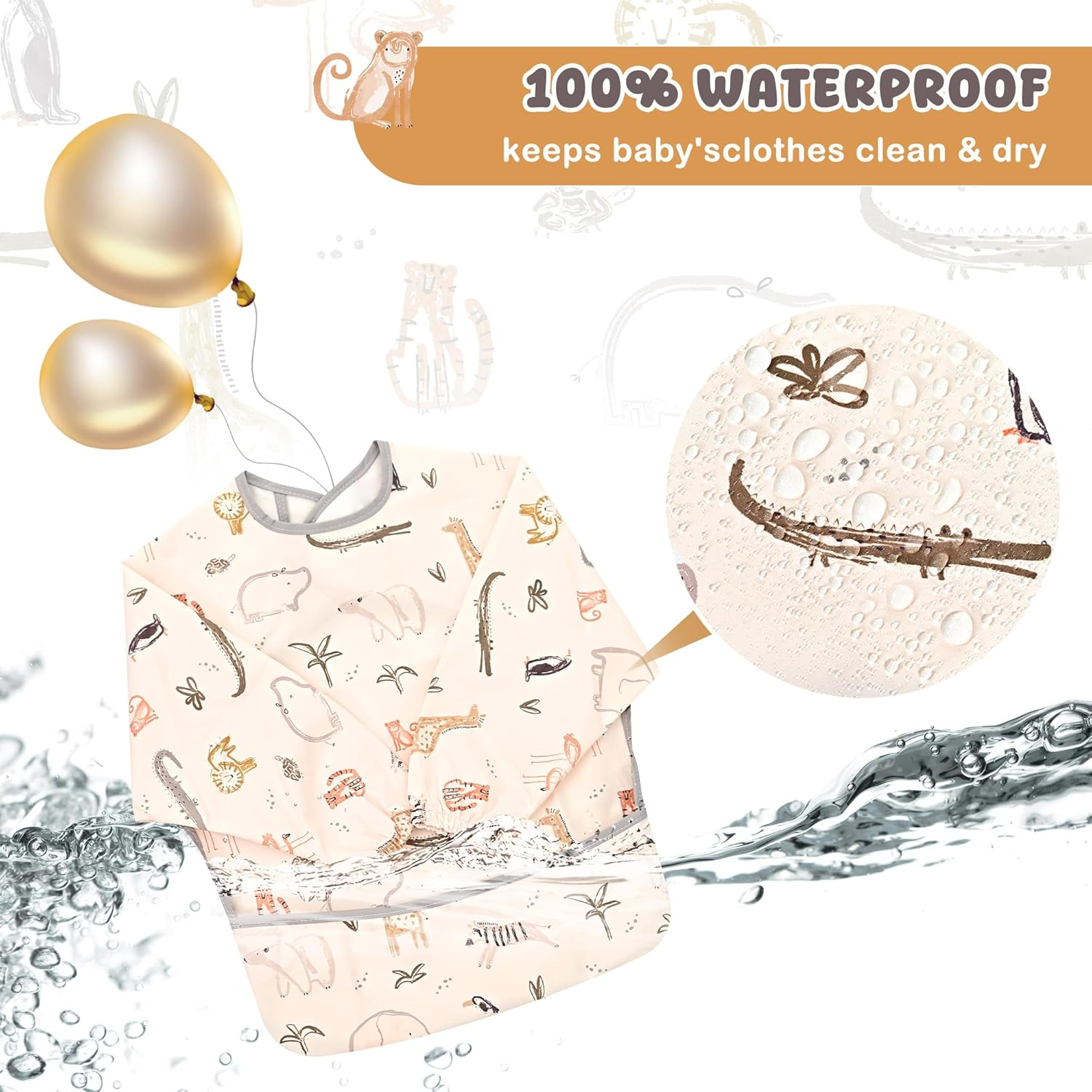 Little Dimsum Mess-Proof Baby Bibs|Infant Toddler Long Sleeve Waterproof Feed... - Picture 5 of 14