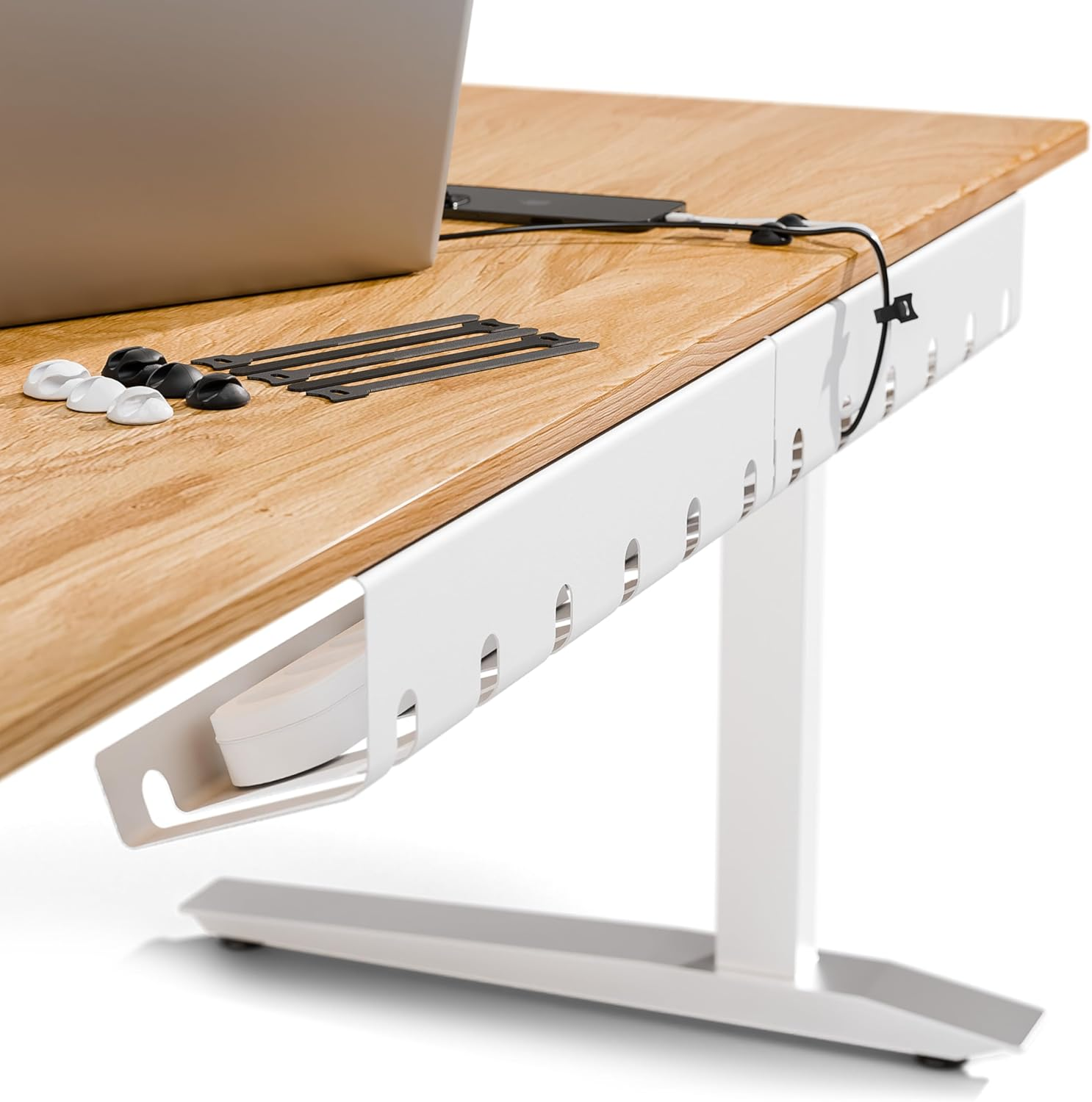 Cable Management under Desk for Easy Mounting Under-Table I Set of 3 - with 10X Cable Ties I Desk Organizer for Office/Home Office Table Thoughtful Cable Tray Holder