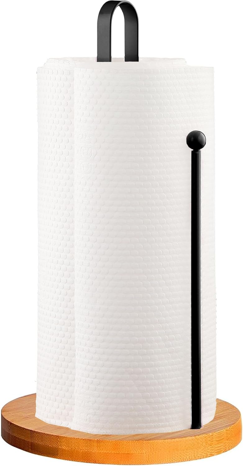 Wood Paper Towel Holder Countertop,  Kitchen Paper Towel Holder Freestanding with Non-Slip Base for Kitchen and Bathroom Organization