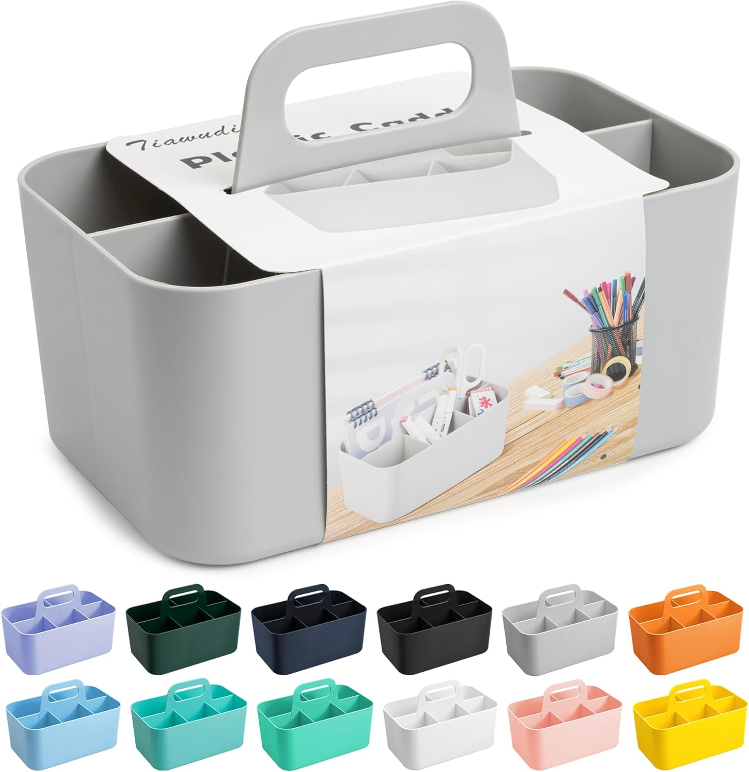 Multipurpose Caddy Organizer, Plastic Caddy with Handle, Stackable Desk Organizer for Stationery, Marker and Pencil, Office Supplies Organizer, Dorm Caddy