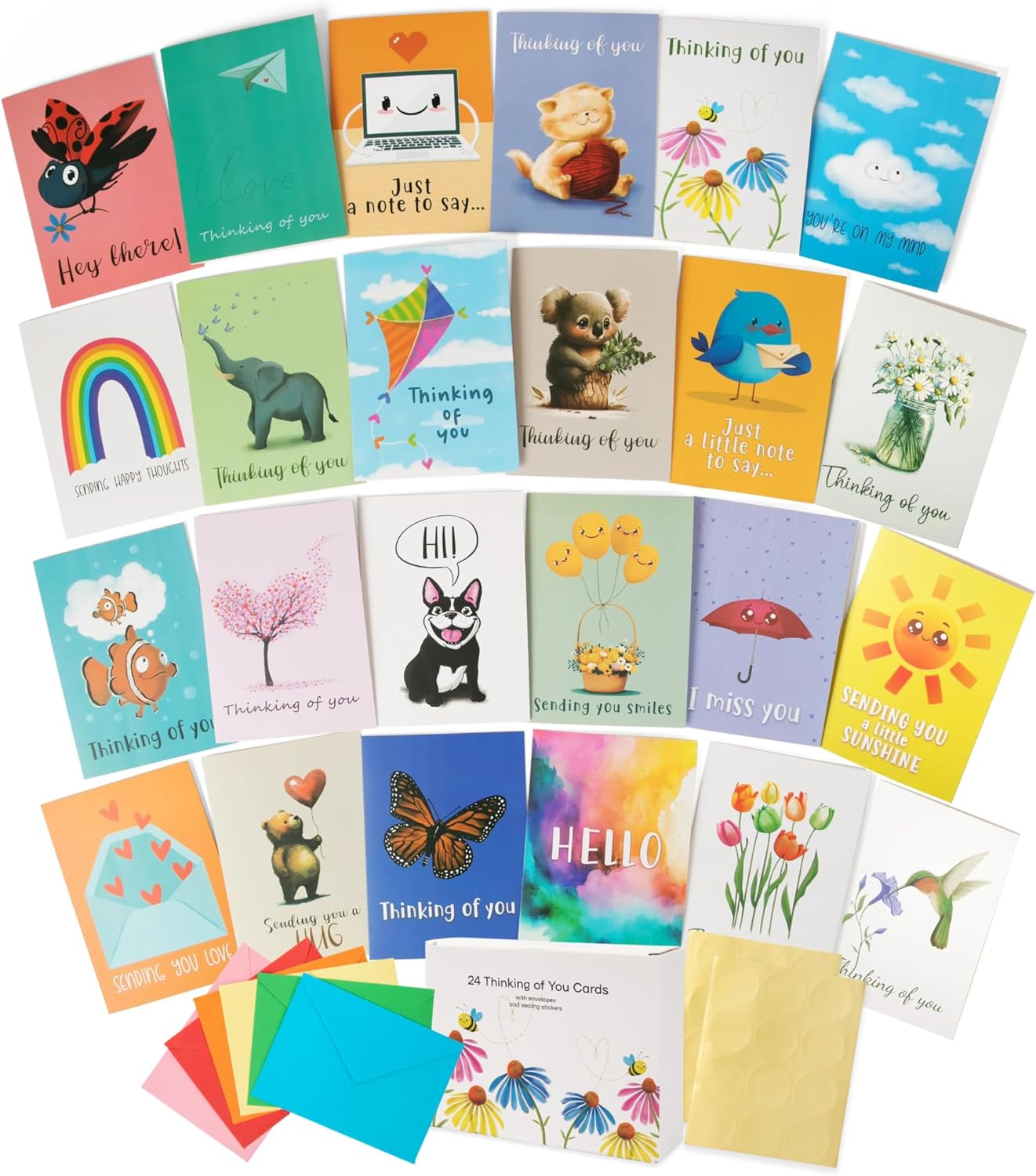 Thinking of You Cards with Envelopes, Set of 24 Large 5X7 Thinking of You Cards Assortment Box with Envelopes and Gold Seals