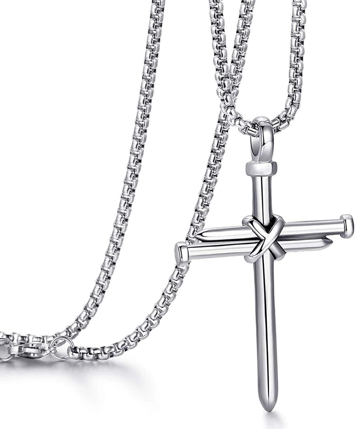 Cross Necklace for Men Cross Pendant STRENGTH Bible Verse Stainless Steel Necklace
