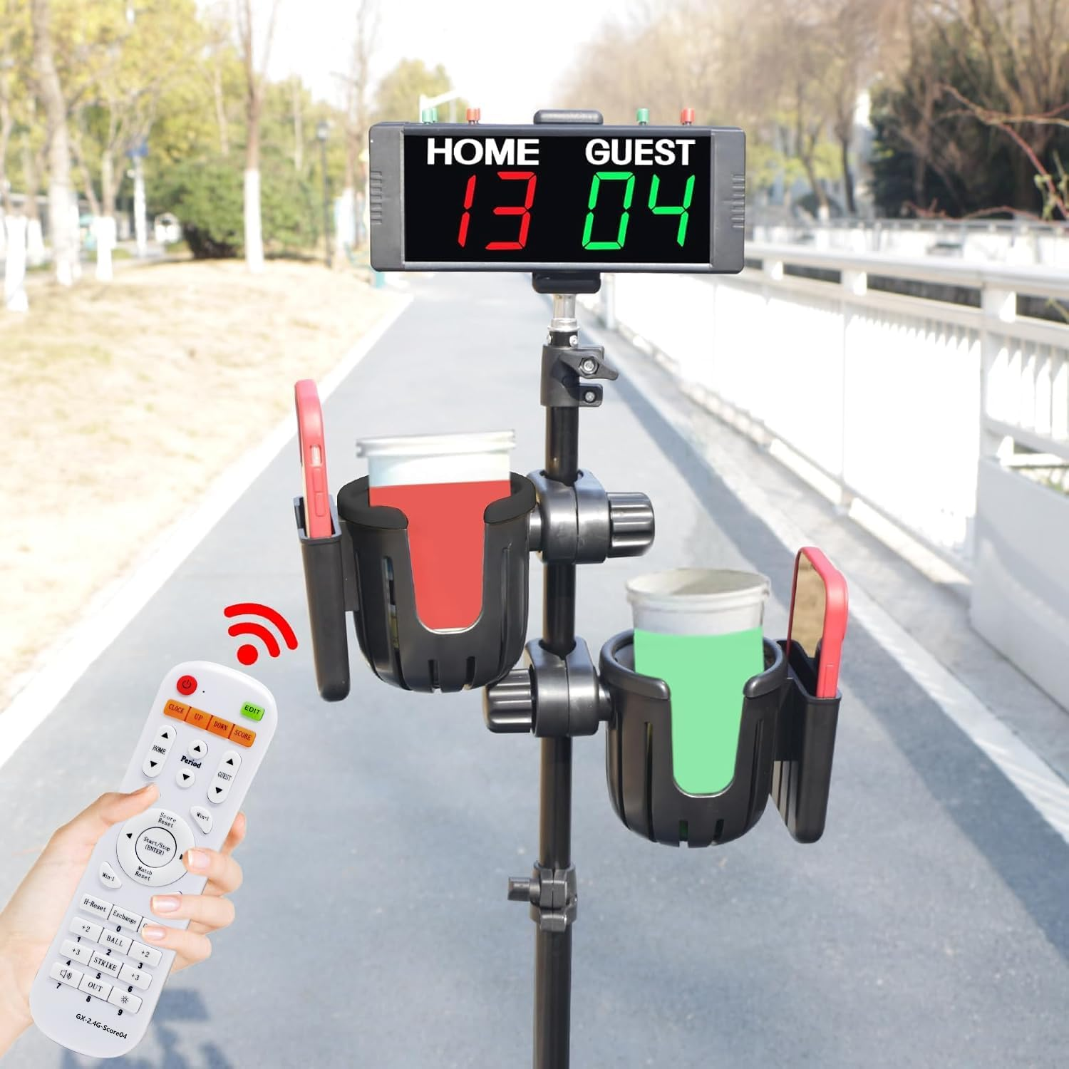 Digital Cornhole Scoreboard with Drink Holder Set, Electronic Scoreboard with Remote, Cornhole Accessories Score Keeper with Phone and Drink Holders for Outdoor Games, Backyard Cornhole&Lawn Game