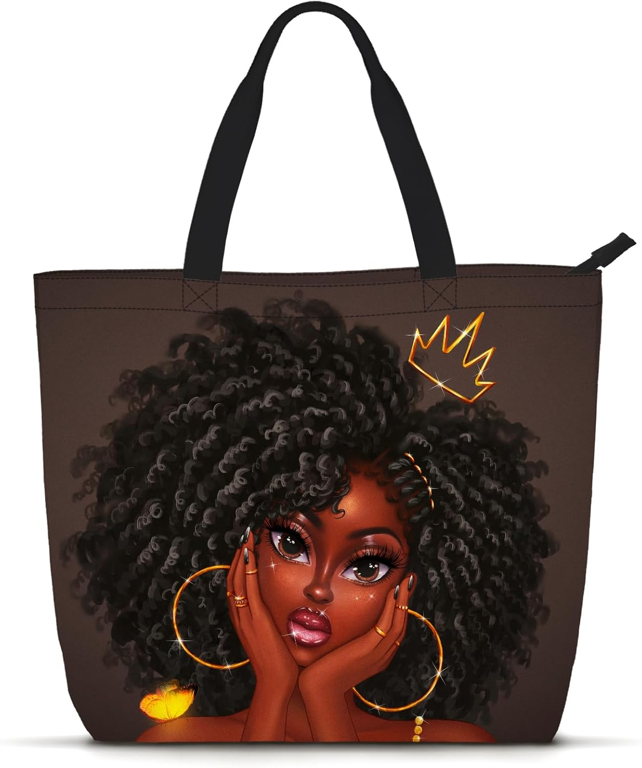 African American Women’s Black Tote Bag – Shoulder Handbag with Zip for Work & Beach