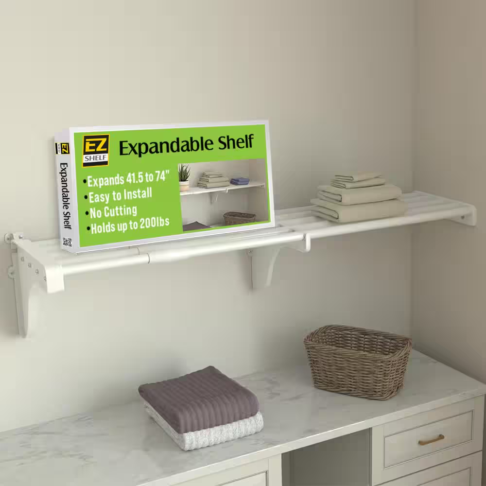 28 In. - 48 In. Expandable Small Shelf in White with 1 End Bracket