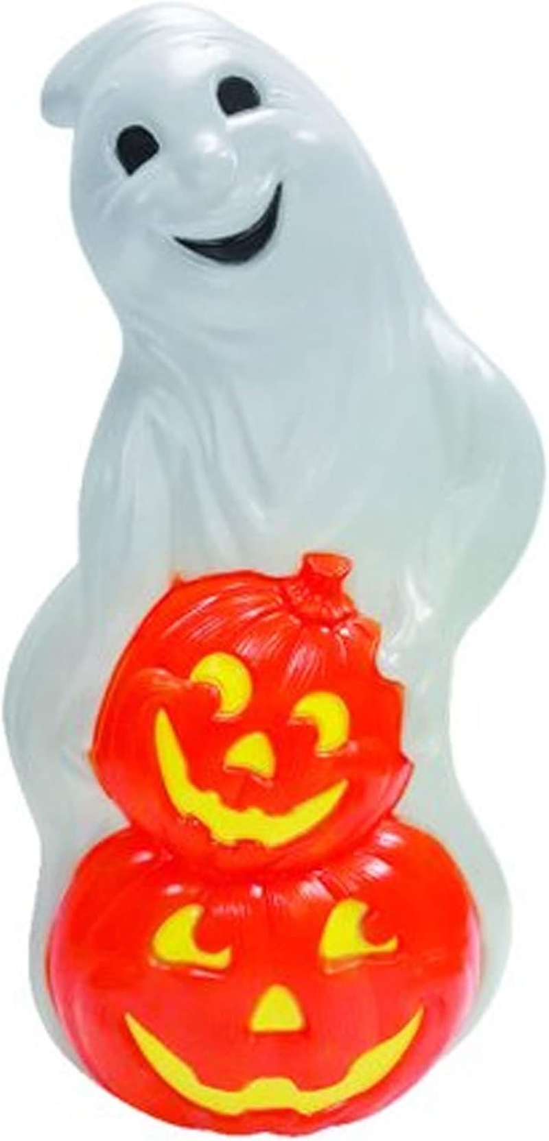 Products 56480 60-Watt Light up Ghost and Pumpkin Halloween Outdoor Garden Statue Decoration Made from Blow-Molded Plastic, White/Orange