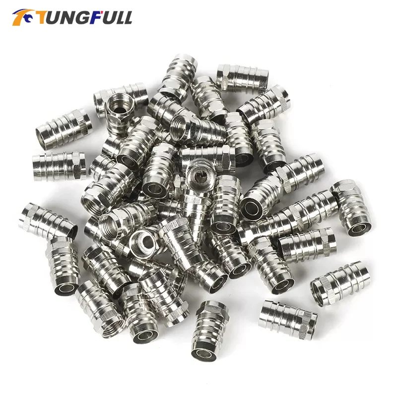 50pcs of RG6 Type F Male Coax Crimp on Connector RF/Video Signal Plugs Brass Materials WEATHERPROOF CONNECTOR Terminals