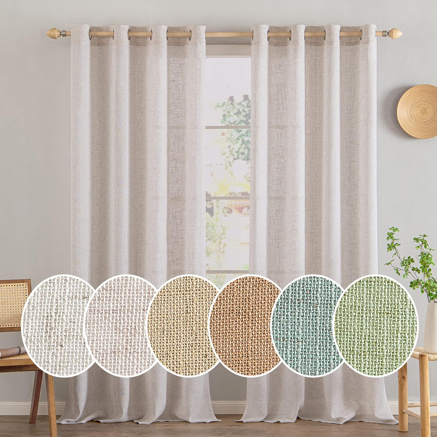 Lino Tende Finestre Con Occhielli Tenda a Pannello Traslucido Tende Moderne a Vela Trasparente Adatte per Porte Balcone Soggiorno Camera Da Letto 2 Pezzo Set Lino Naturale Bianco 140X260 Cm