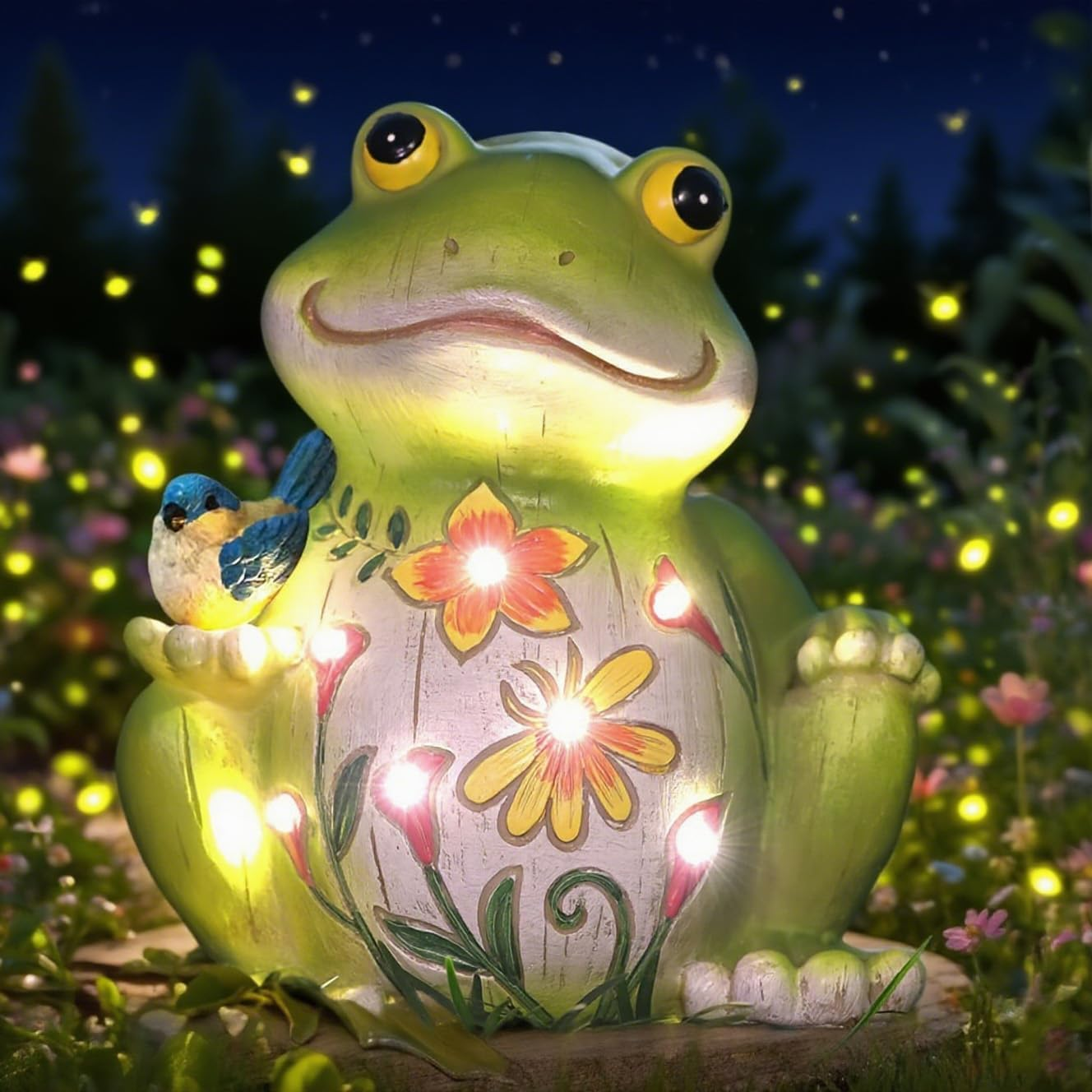 Outdoor Frog Sculptures,Solar Resin Garden Outdoor Statues,Christmas Decorations Frog Gifts Sculptures Decorations for Home Patio,Yard,Lawn, Porch, Ornament
