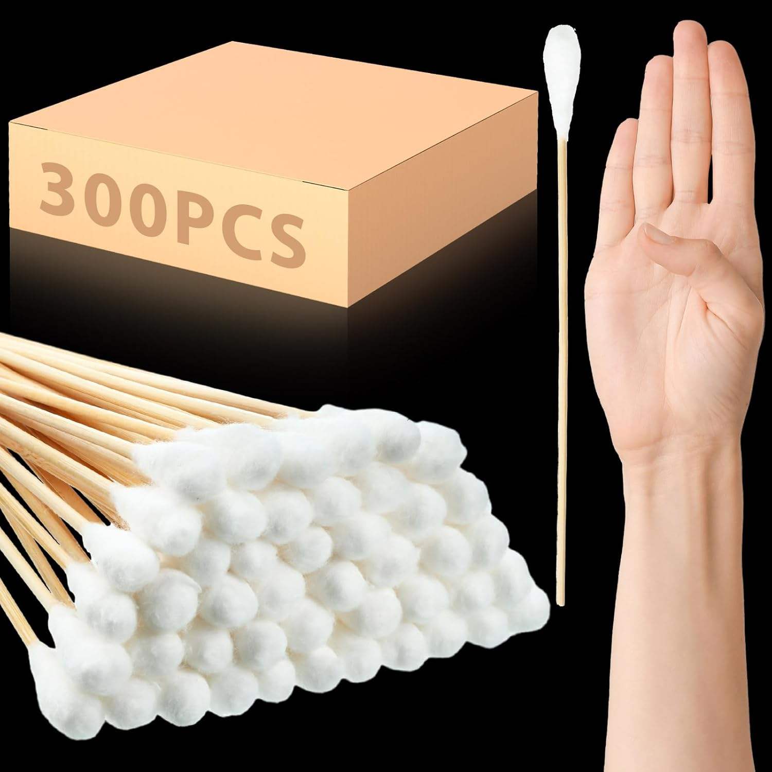Zhehao 300 Pcs 8 Inch Large Cotton Swabs with Bamboo Handle Oversized Extra Long