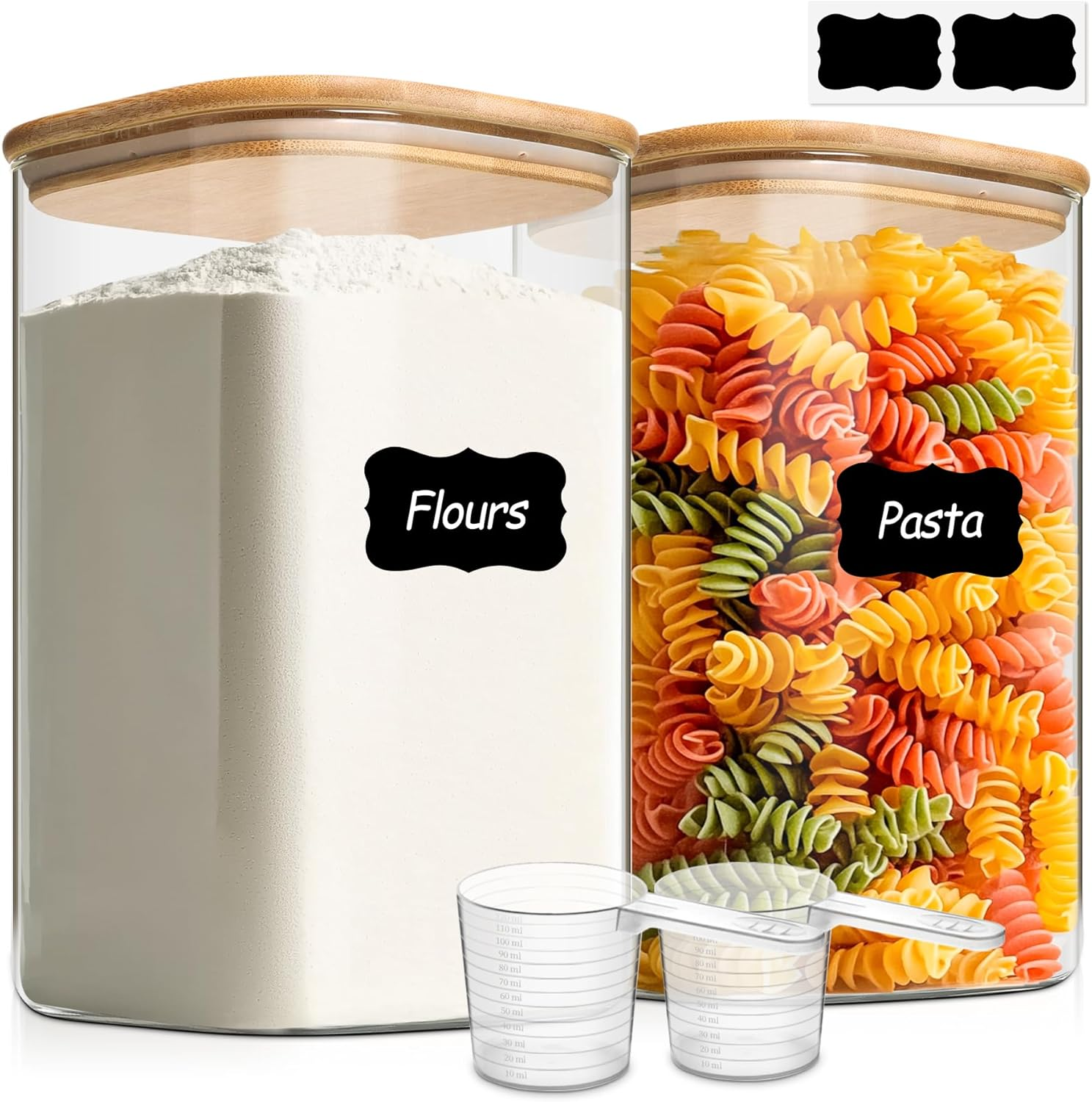 1.2 Gallon Wide Mouth Flour Sugar Storage Containers 2 Pcs, 4.6 Qt Glass Storage Containers with Lids, Large Pantry Glass Jar with Lid, Big Jars for Rice, Flour, Sugar, Cereal, Cookie, Coffee