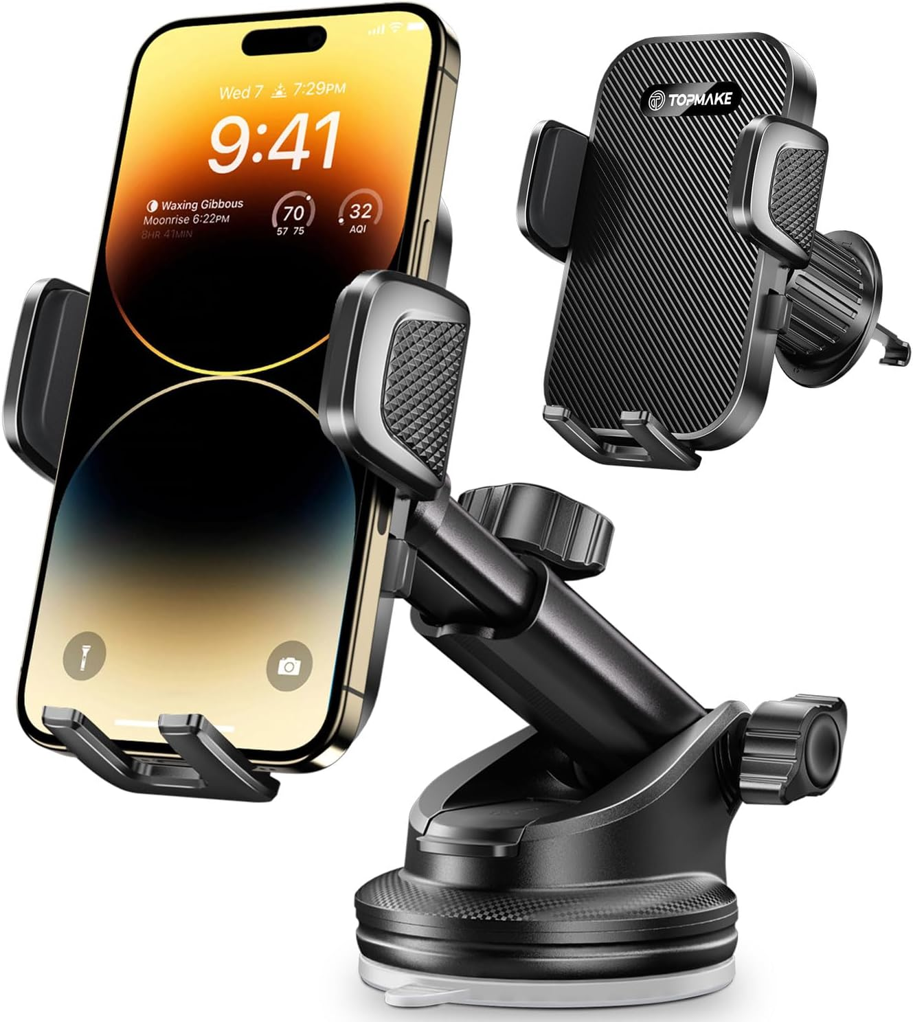 Car Phone Holder Mount,【2025 Upgrade】 3-In-1 Cell Phone Holder for Car, Dashboard Windshield, Suction Cup Hands-Free Car Phone Stand, Automobile Cradles Universal,Black
