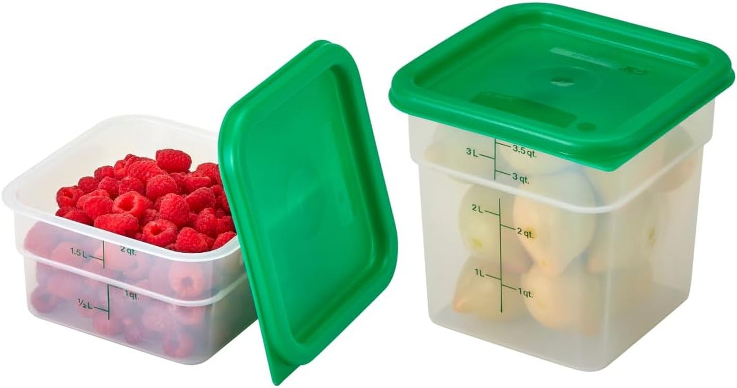Cambro Food Storage Container with Lid (Bpa-Free) - 2 Pack - Classic Series Square with Green Lid - 2 and 4 QT (Quart) - Commercial Grade for Food Prep (Translucent)