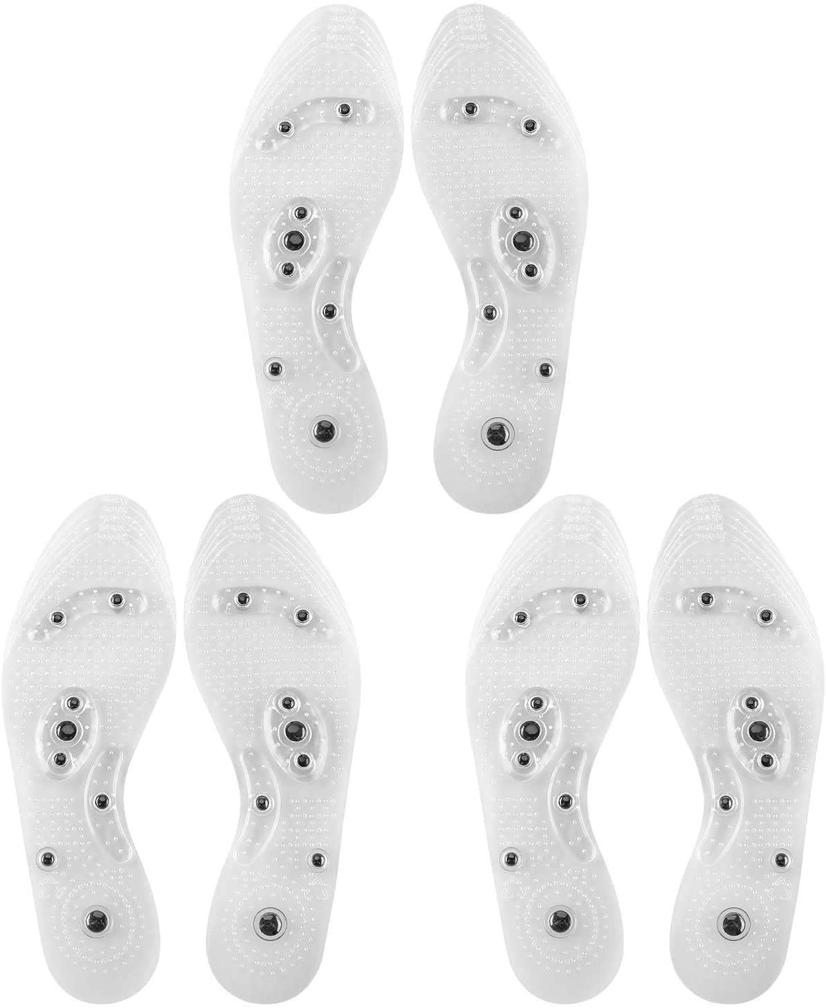 3 Pairs Acupressure Magnetic Massage Insoles,  Foot Massage Shoe-Pad Foot Therapy Reflexology  Shoe Insoles,Transparent (US M:7-9 W:8-10)