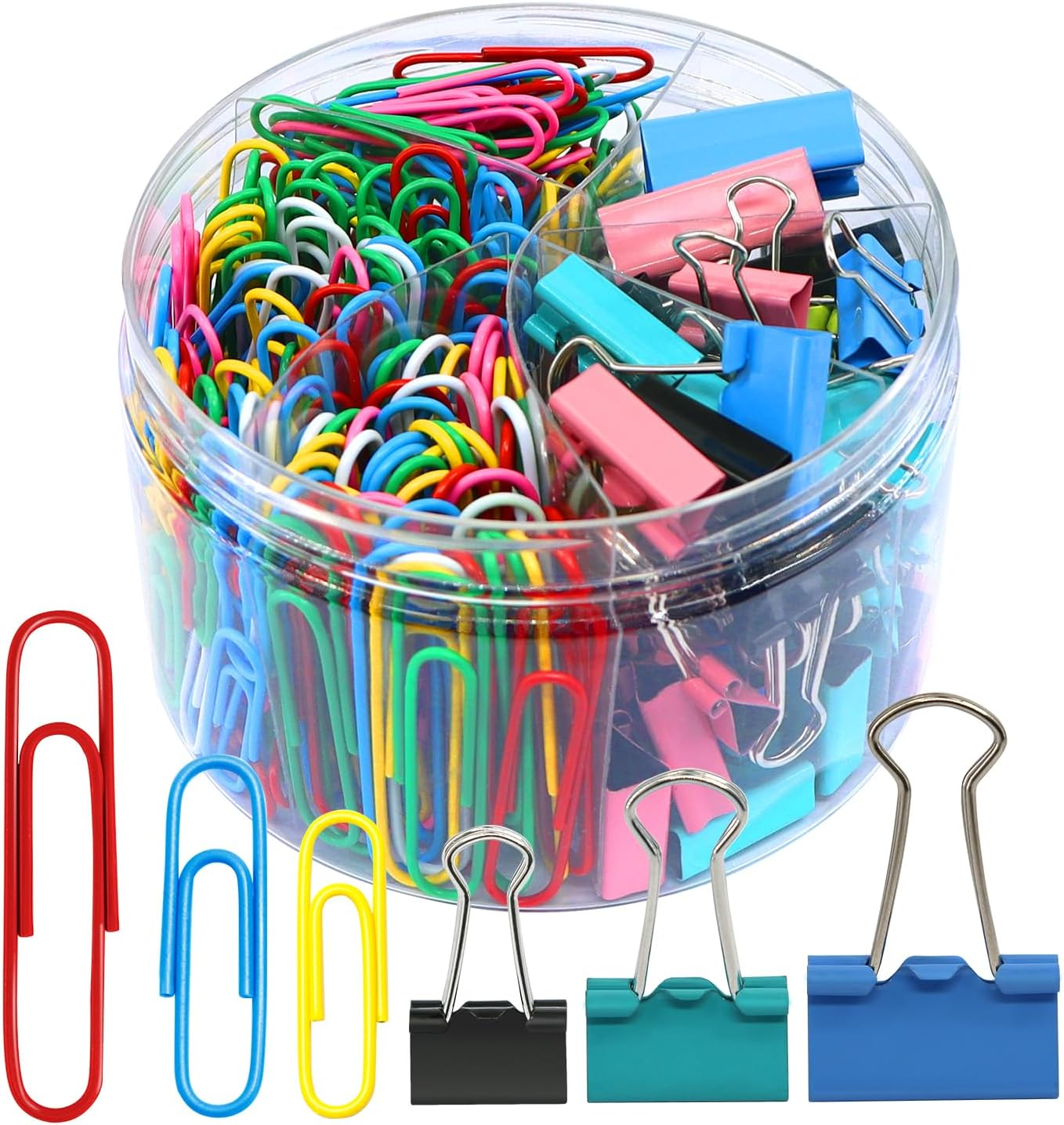 Paper Clips Binder Clips, 340PCS Assorted Size Paper Clips and Binder Clips, Colored Paperclips Large Medium Small, Binder Clip and Paper Clip Set for Home School Office Supplies