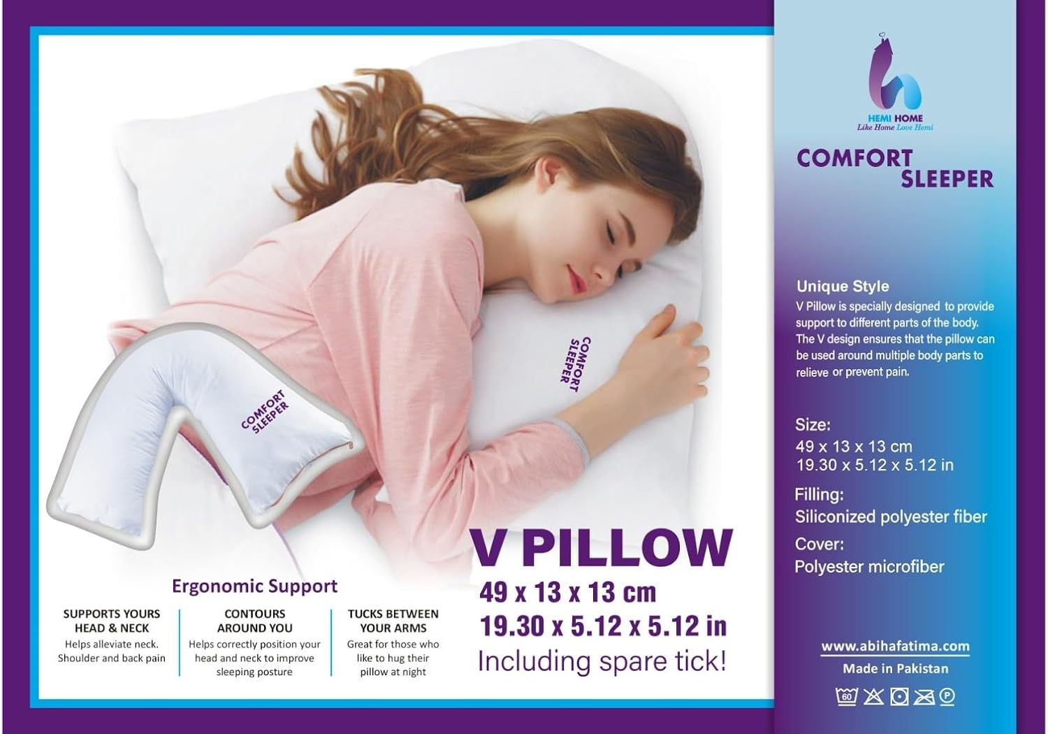 V Pillow, Improves Posture and Circulation, Side Sleeper Support (V-Pillow 49... - Picture 3 of 15