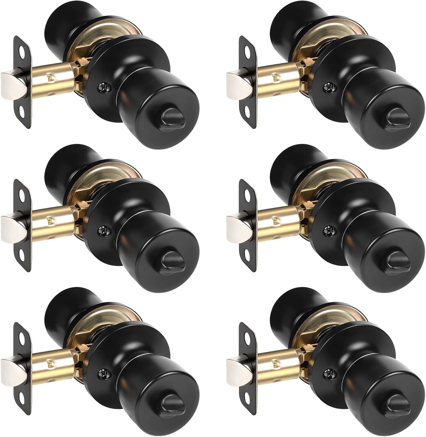 6-Pack Matte Black Privacy Door Knobs Interior Bedroom Bathroom Zinc Set