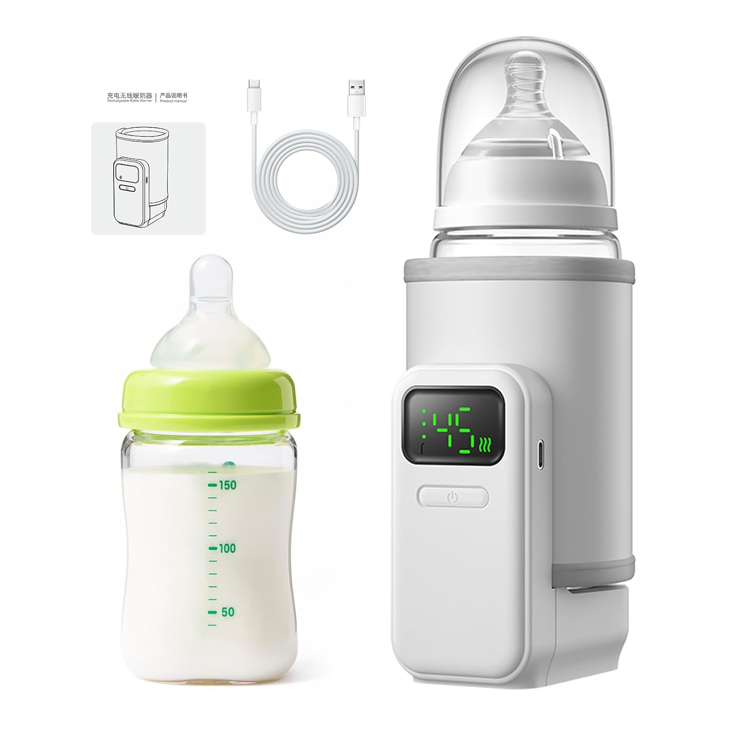 Portable Bottle Warmer - Travel-Easy,6-Speed Temperature Control,Comfortsble Baby Feeding On-The-Go,Battery-Powered Waterless Milk Warmer