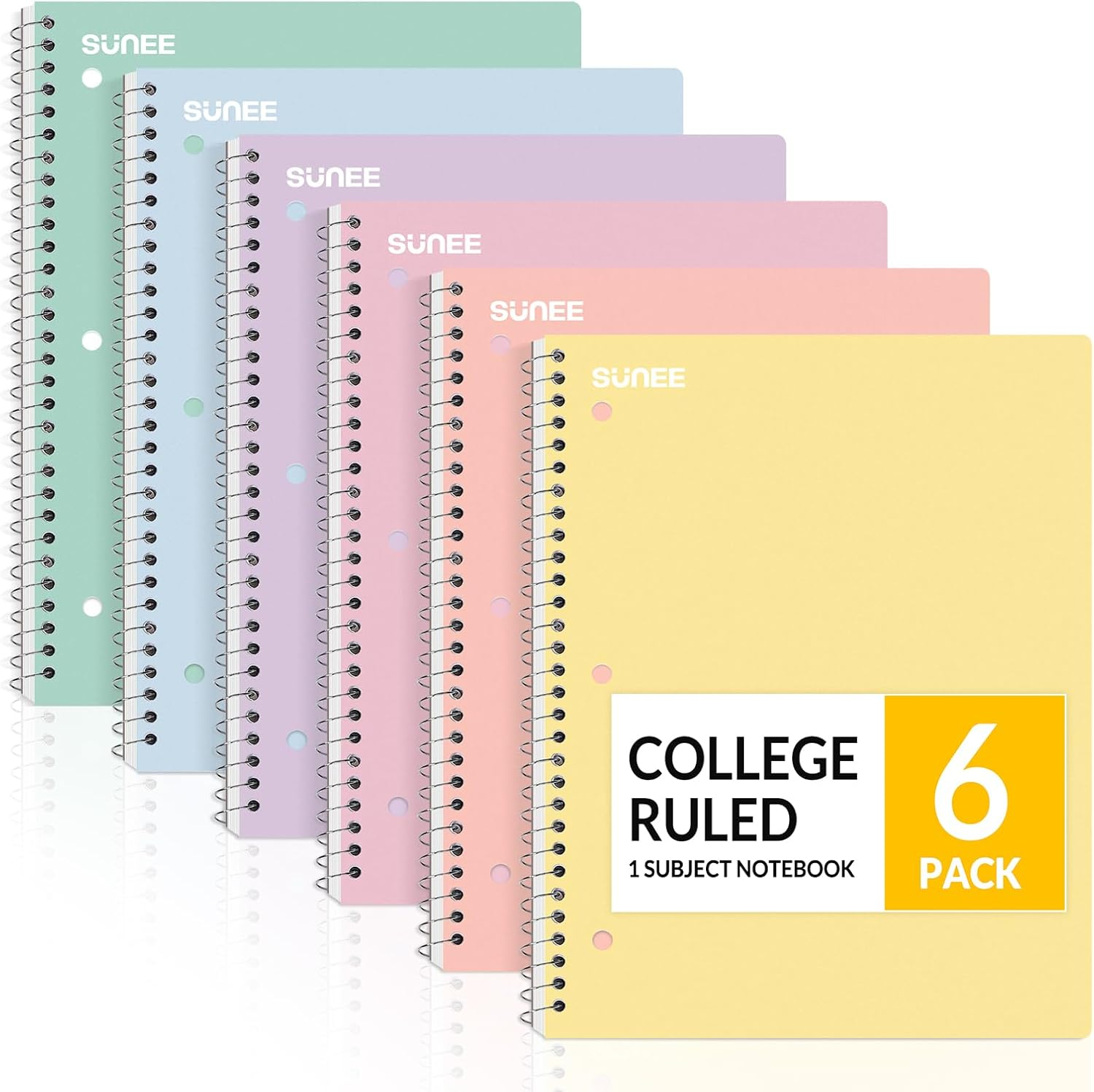 Spiral Notebooks, 6 Pack, 1-Subject, College Ruled Paper, 8