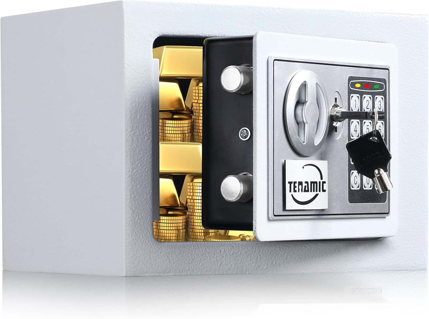 TENAMIC Electronic Digital Security Keypad Lock Box - 0.23 Cubic Feet Mini Safe for Office, Hotel, Home - White