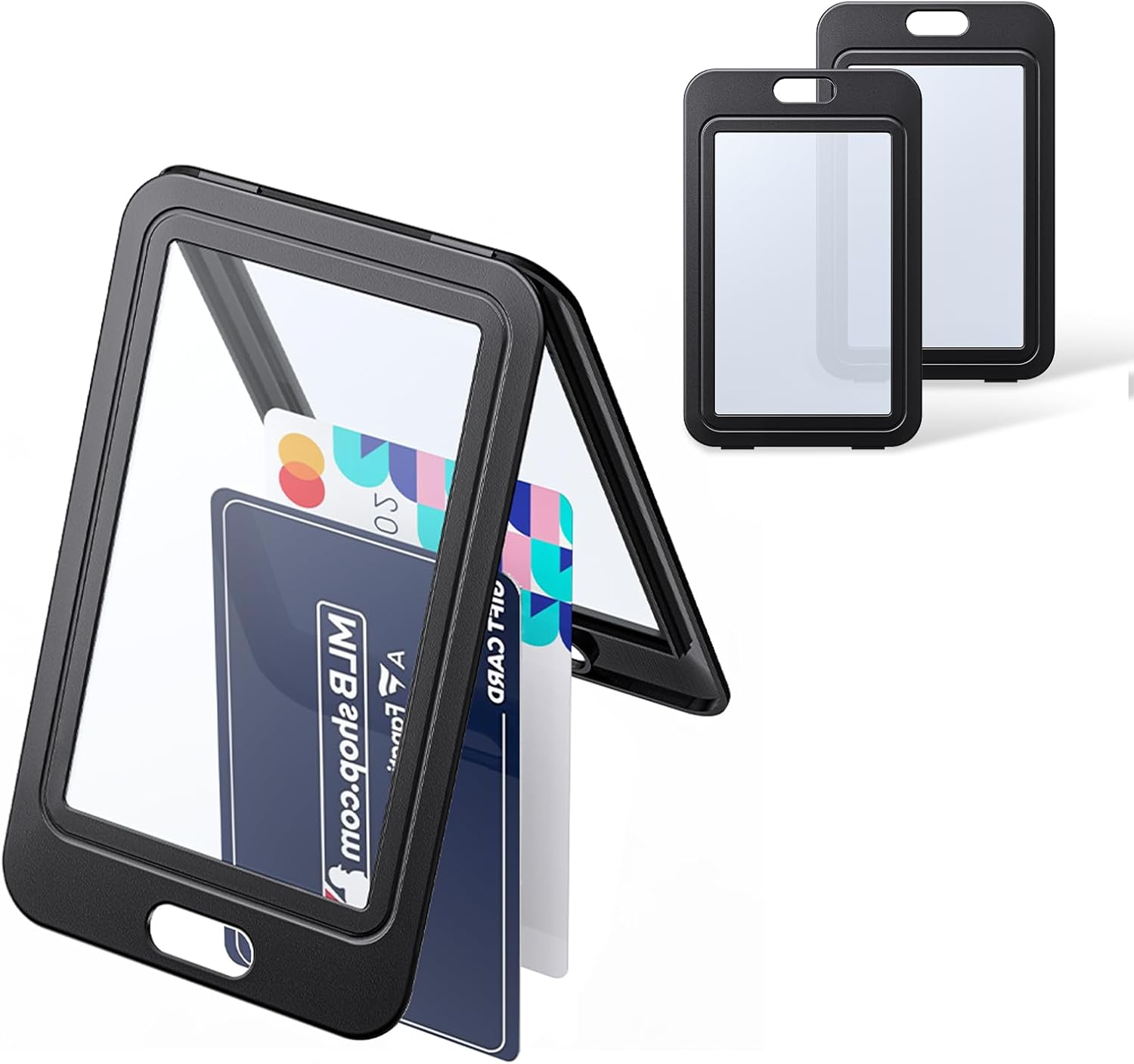 3 Pack ID Badge Holder with Double-Sided Windows Vertical Hard Plastic Case Black Card Protector Pouch for Office School ID Credit Cards Proximity Key Cards Driver’S Licenses and Passes