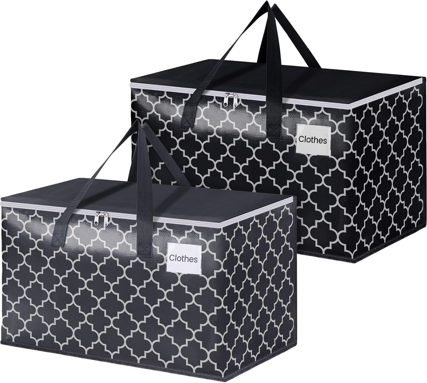 Extra Large Moving Bags, Heavy-Duty Storage Totes with Zipper Top and Sturdy Handles, Moving Supplies for Space Saving and Packing, Collapsible Storage Bags, Black & Gray, 100L, 2-Pack