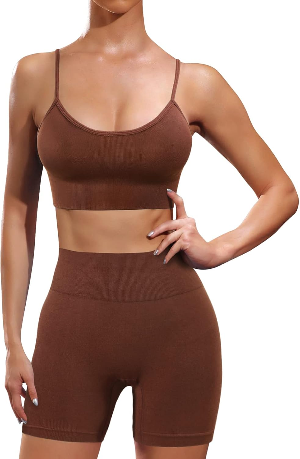 Workout Sets for Women 2 Piece Outfits Gym Shorts Women High Waisted with Adjustable Padded Sports Bra Gym Sets